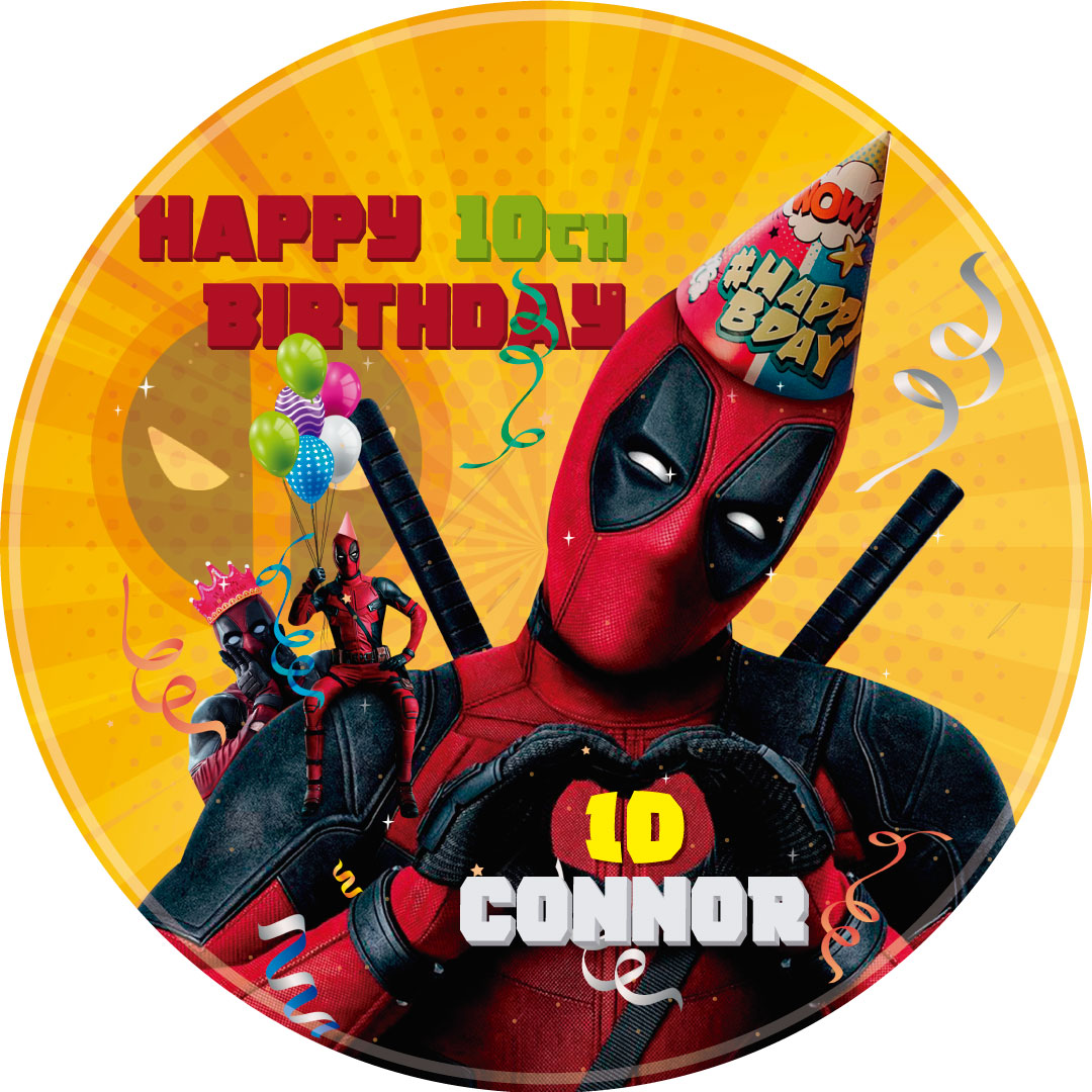 Dead Super Hero Red Fun Pool Round – Icing Sheet Birthday - Personalized Edible Cake Topper | Custom Icing Sheet | Birthday Cake Decoration