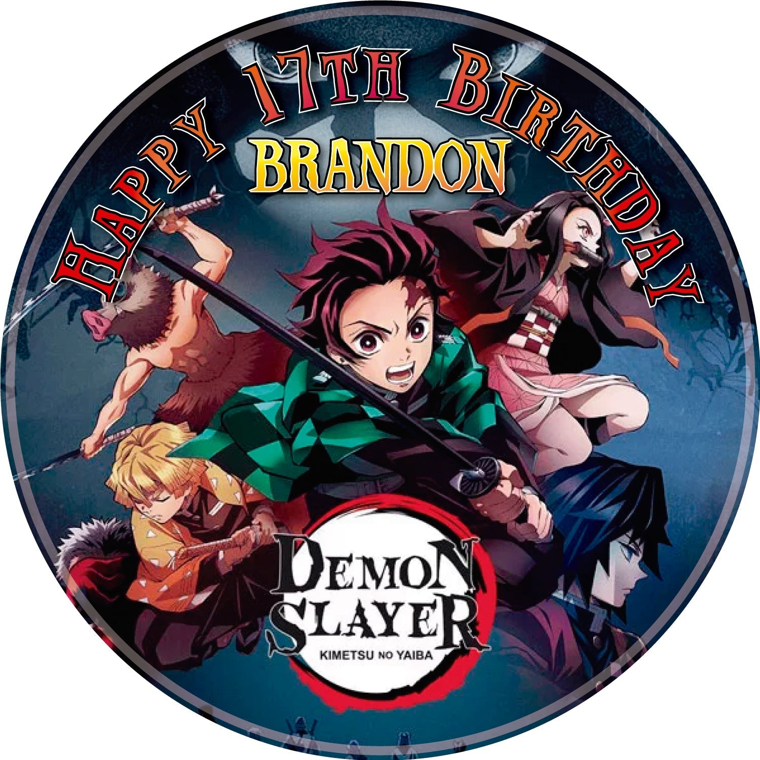 Demon Fighter Kids Tanjiro Nezuco Slayer Round – Icing Sheet Birt - Personalized Edible Cake Topper | Custom Icing Sheet | Birthday Cake Decoration