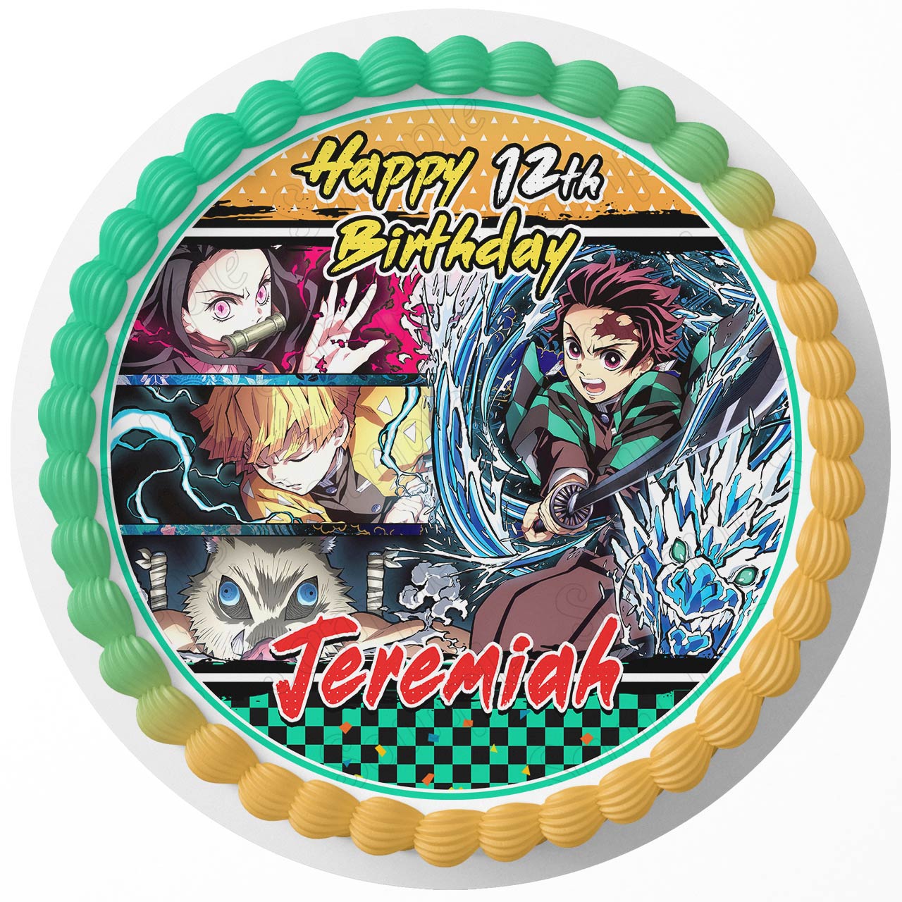 Demon Fighters Fun Adventure Tanjiro Nezuko CGH Round – Icing She - Personalized Edible Cake Topper | Custom Icing Sheet | Birthday Cake Decoration