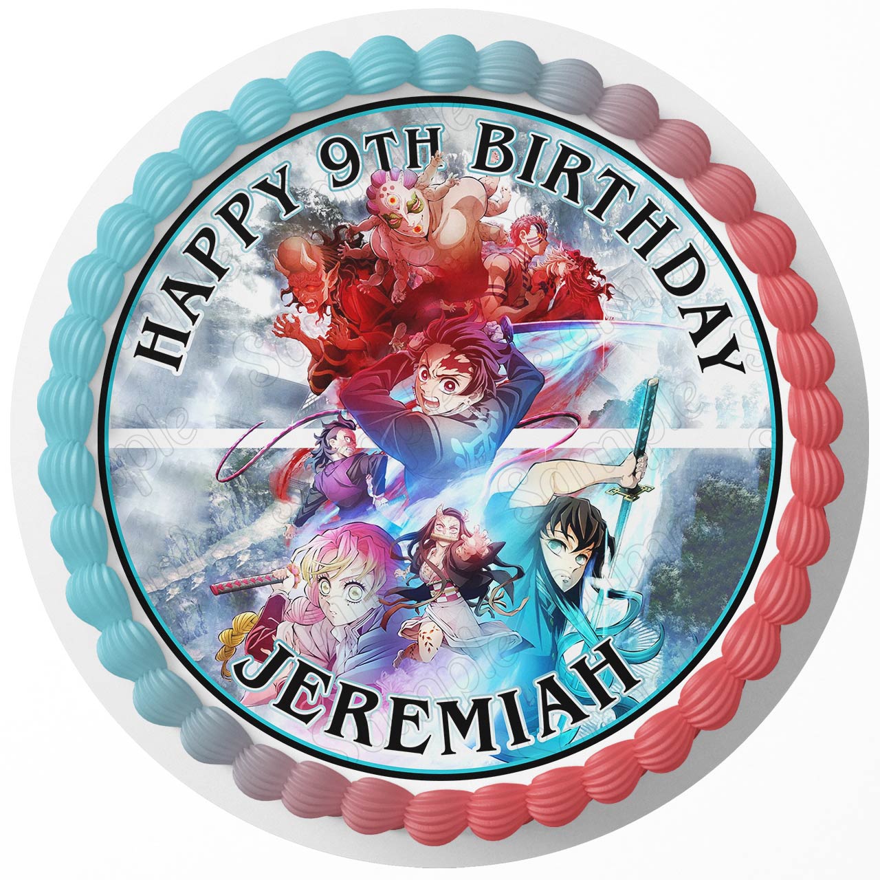 Demon Fighters Fun Adventure Tanjiro Nezuko HRT Round – Icing She - Personalized Edible Cake Topper | Custom Icing Sheet | Birthday Cake Decoration