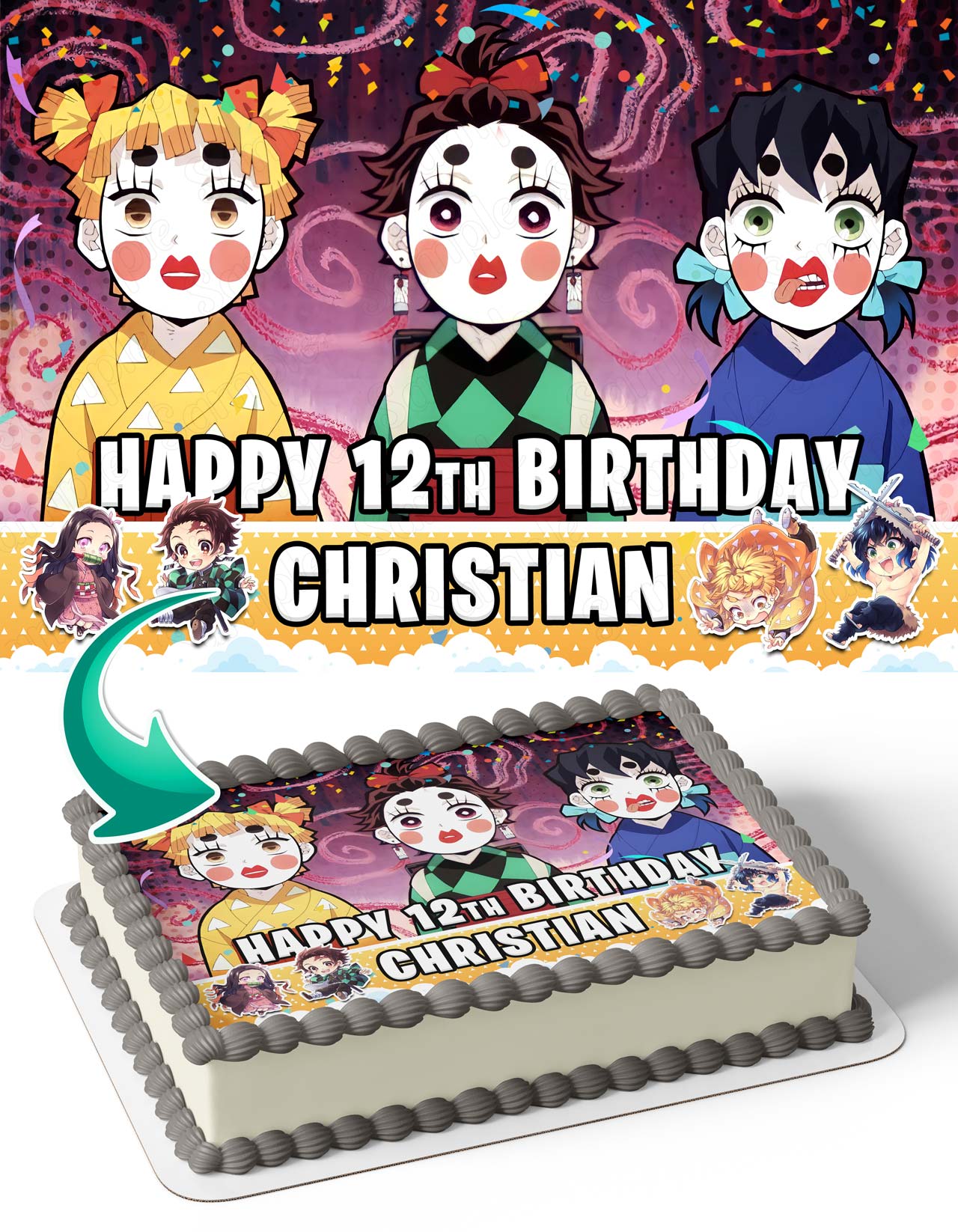 Demon Figher Kids Slayer Kimetsu Meme Edible Cake Topper