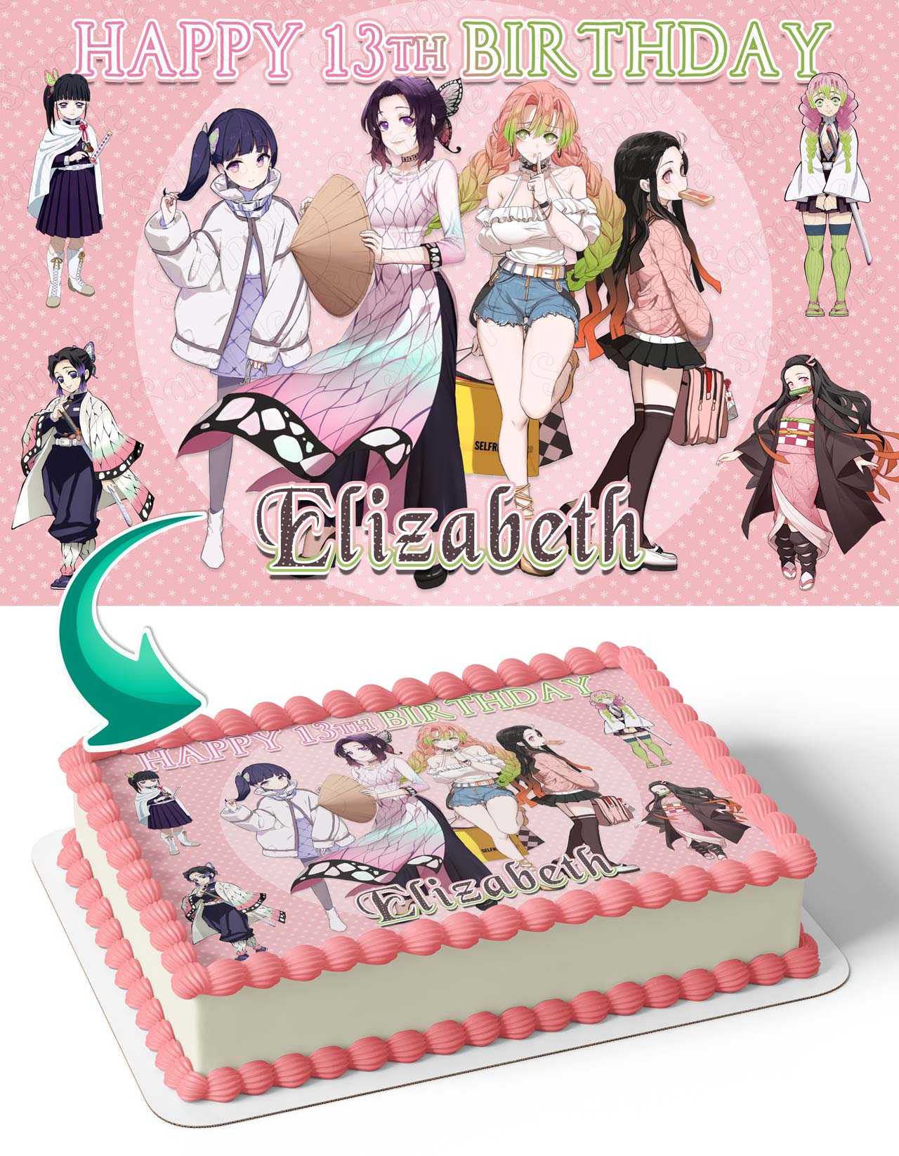 Demon Figher Kids Slayer Kimetsu no Yaiba Nezuko Kamado Girls Edible Cake Topper