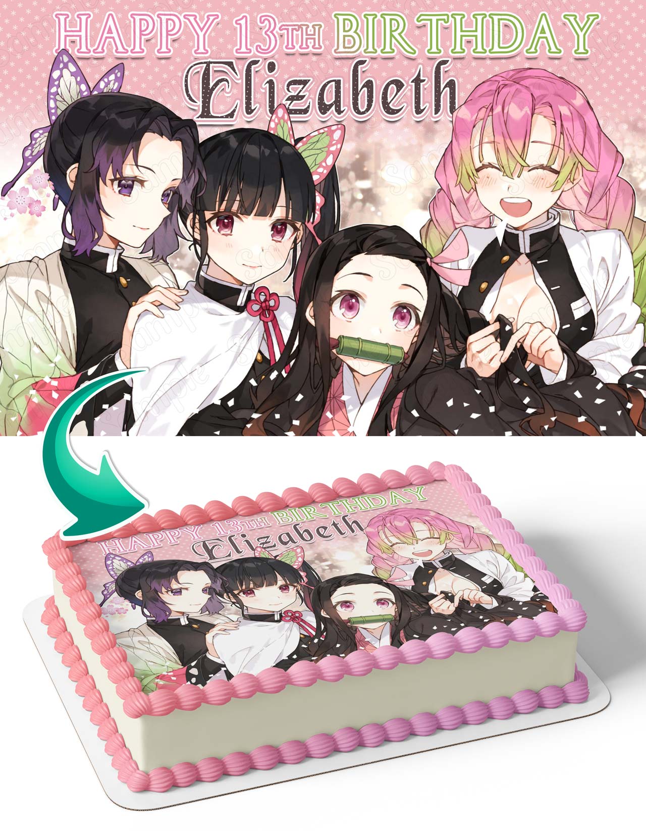 Demon Figher Kids Slayer Kimetsu no Yaiba Nezuko Kamado Girls Pink Edible Cake Topper