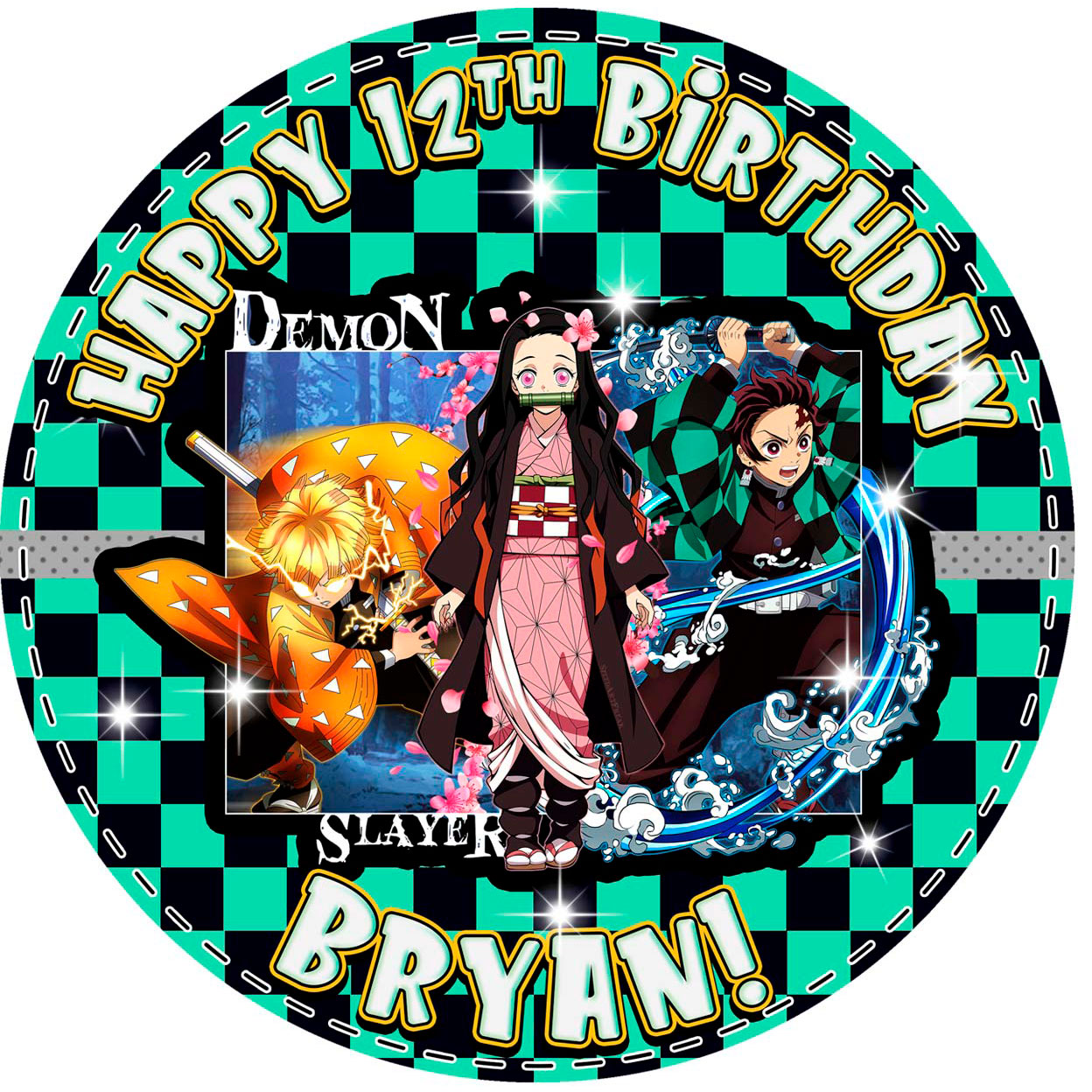 Demon Figther Kids Slayer Tanjiro Nexuko Round – Icing Sheet Birt - Personalized Edible Cake Topper | Custom Icing Sheet | Birthday Cake Decoration