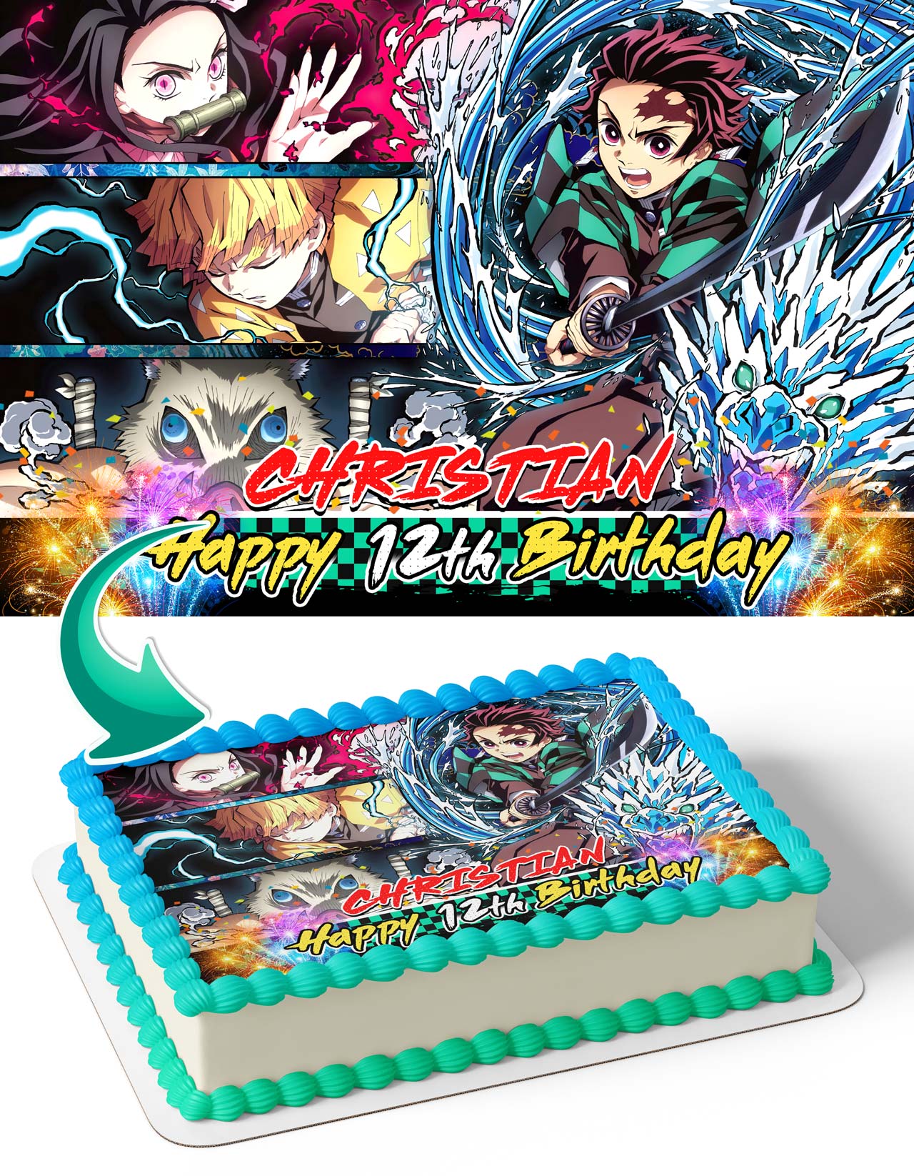 Demon Figher Kids Slayer Kimetsu no Yaiba Tanjiro Edible Cake Topper