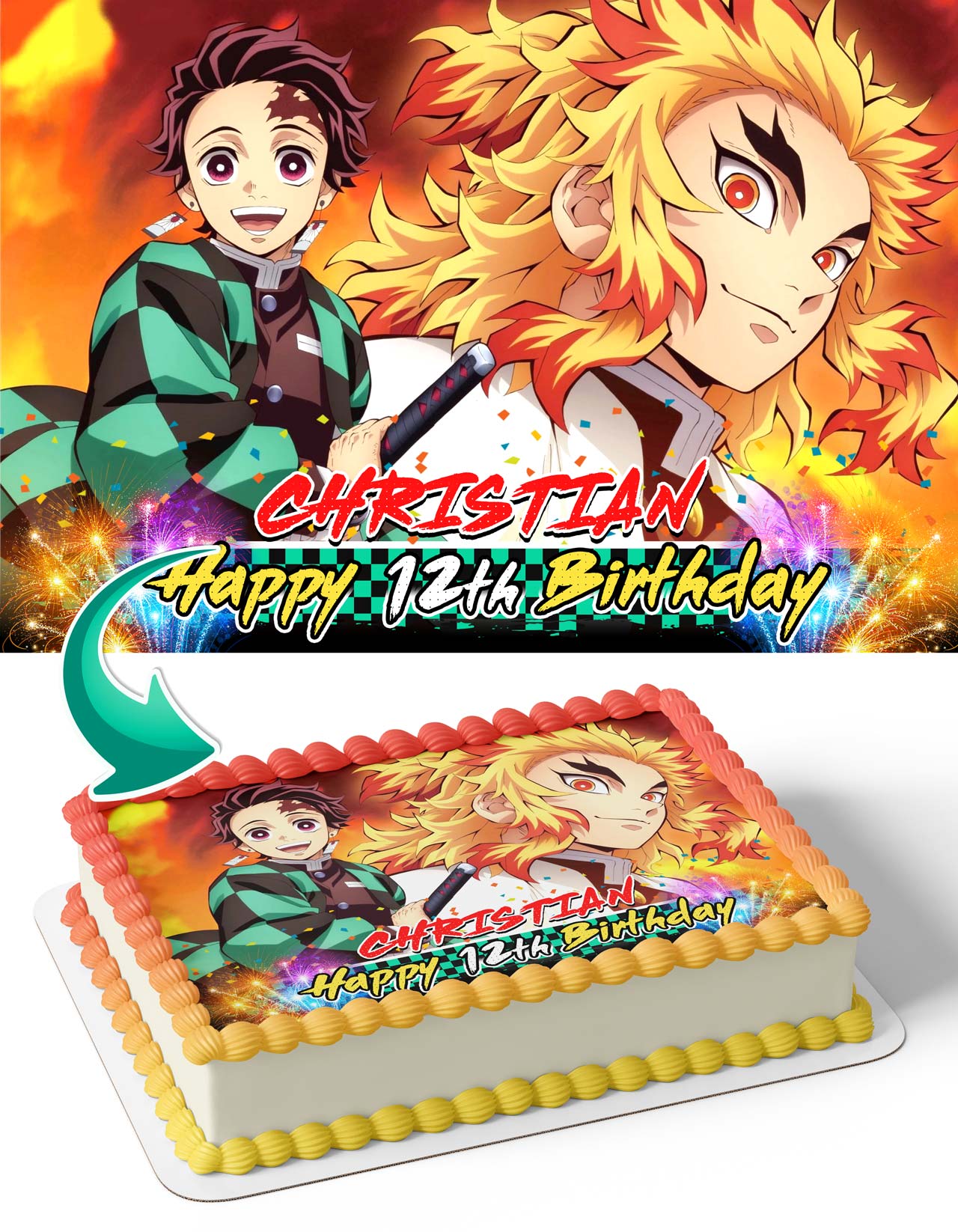 Demon Figher Kids Slayer Kimetsu no Yaiba Tanjiro KM Edible Cake Topper