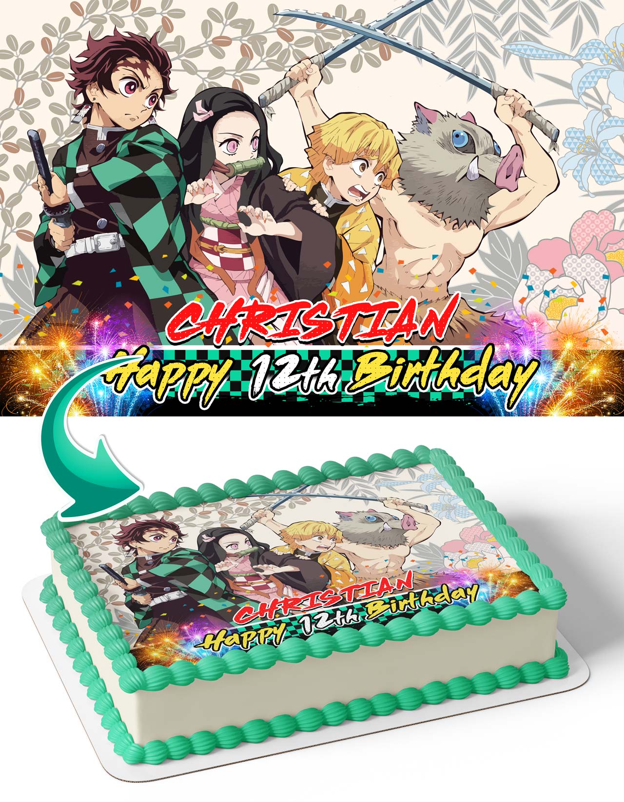 Demon Figher Kids Slayer Kimetsu no Yaiba Tanjiro Nezuko Edible Cake Topper