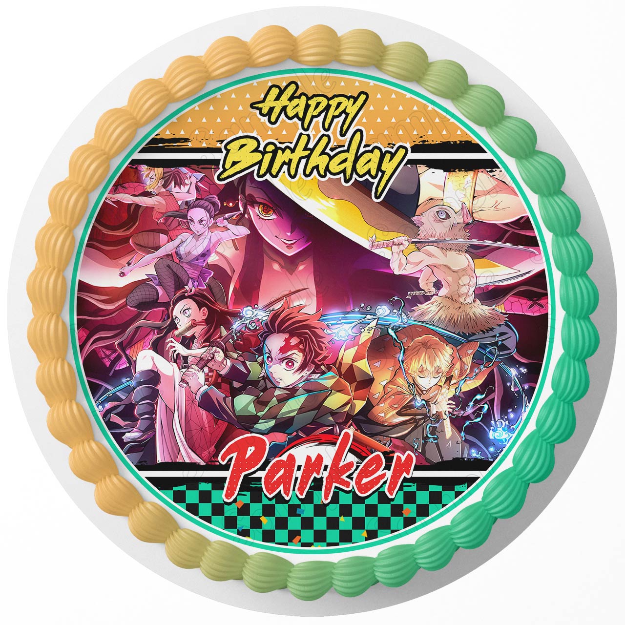 Demon Figthers Tanjiro Slayer Round – Icing Sheet Birthday - Personalized Edible Cake Topper | Custom Icing Sheet | Birthday Cake Decoration