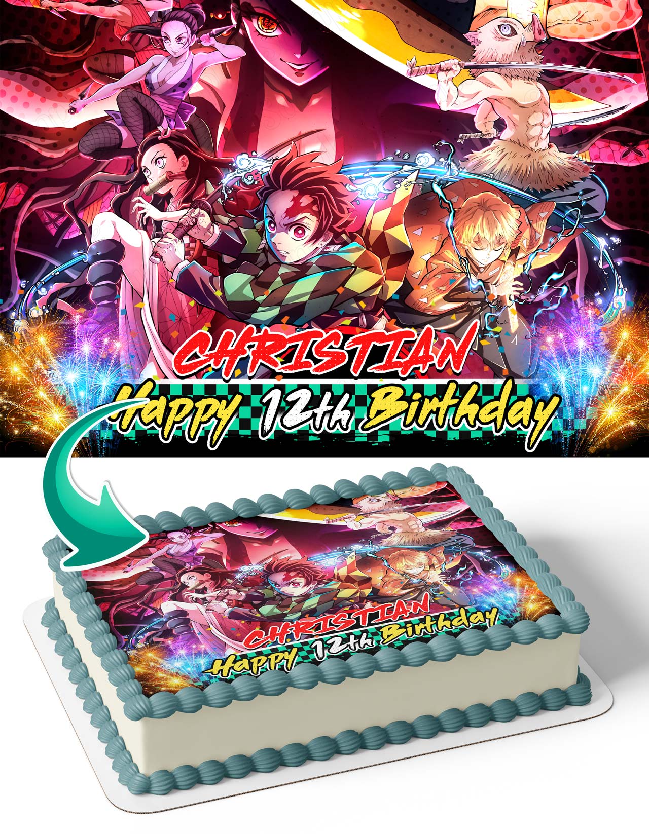 Demon Figher Kids Slayer Kimetsu Season 3 Themed Edible Cake Topper