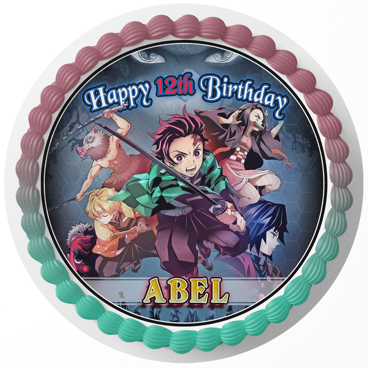 Demon Fighther Tanjiro Slayer Adventure Anime Round – Icing Sheet - Personalized Edible Cake Topper | Custom Icing Sheet | Birthday Cake Decoration