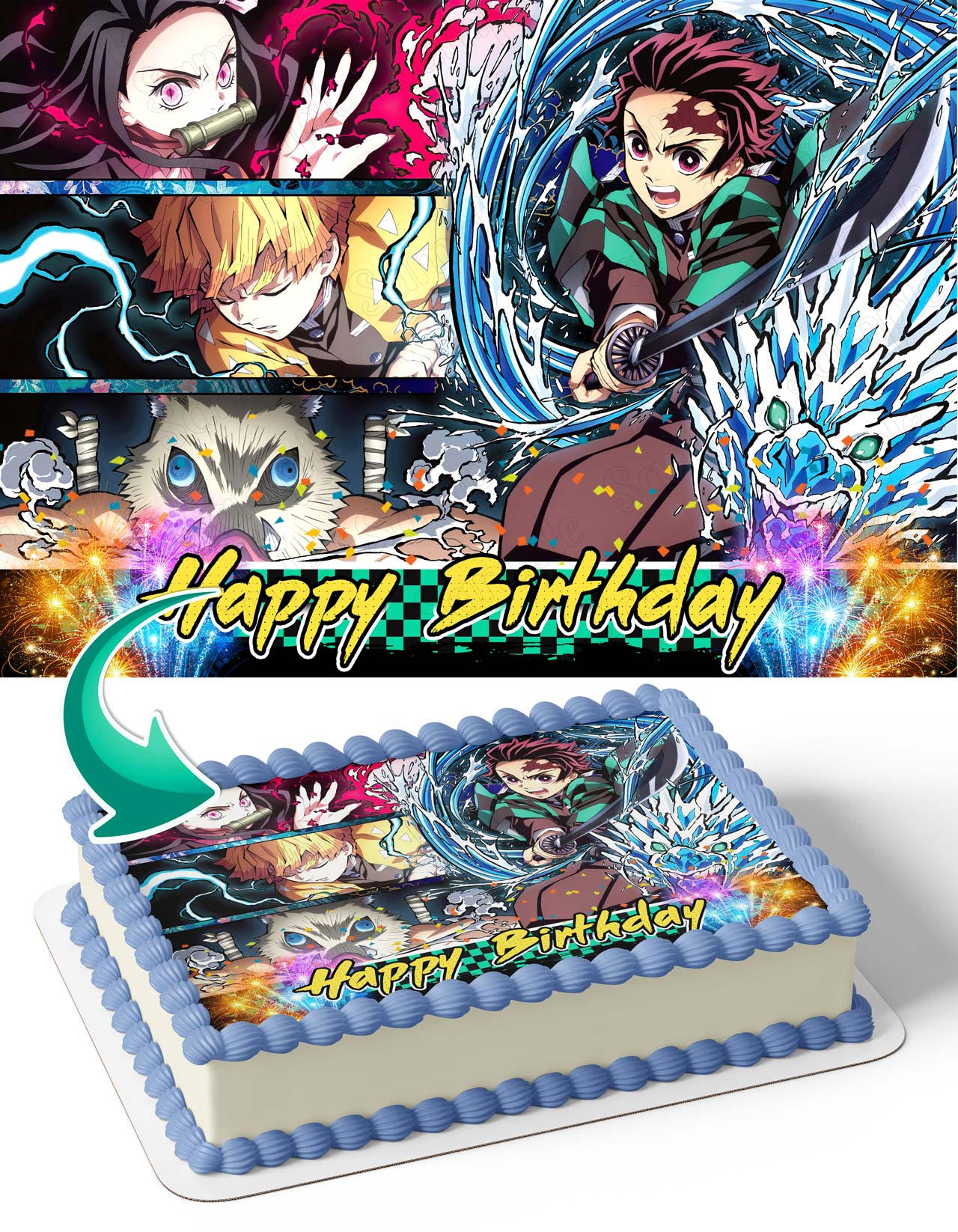 Demon Figher Kids Slayer Tanjiro Nezuko P Edible Cake Topper