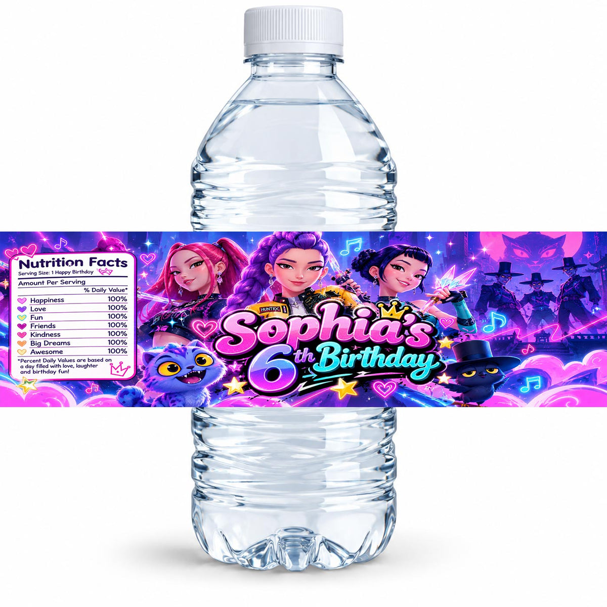 Custom Kpop Demon Hunters Cute Girls Water Bottle Label Sticker Birthday Decor Self Stick Wrapper