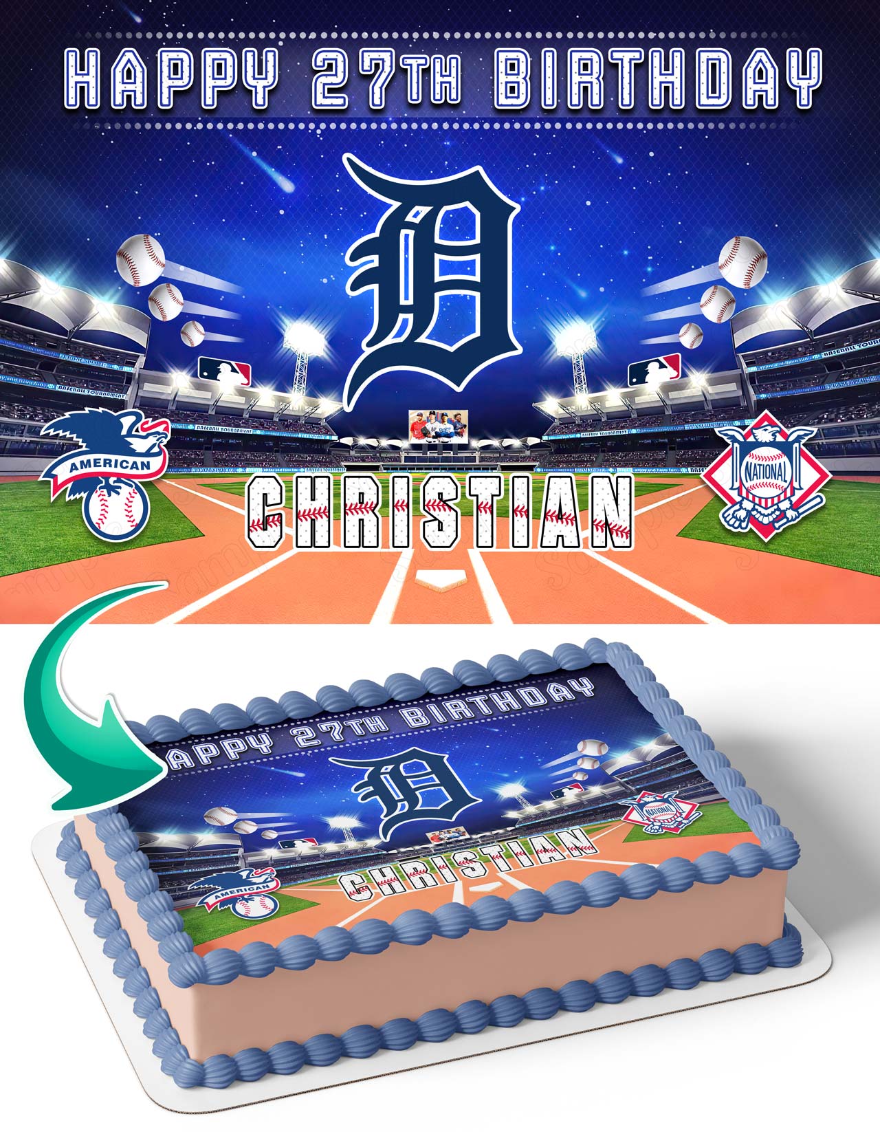 Detroit Tigers Baseball Edible Cake Topper