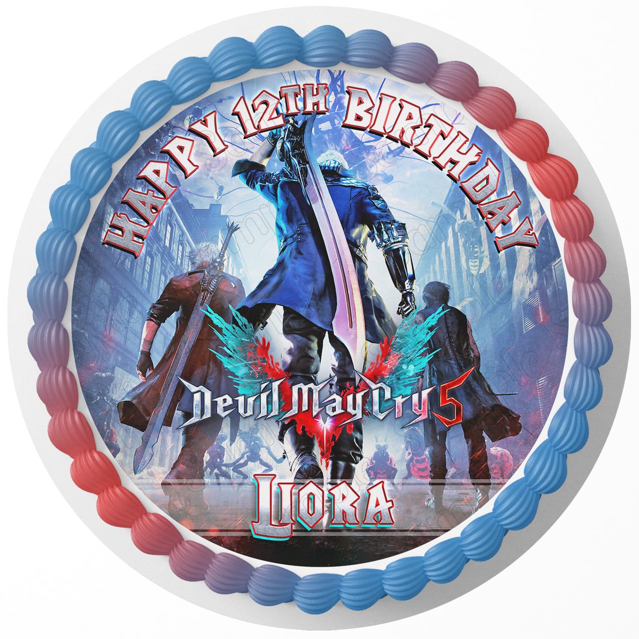 Devil Gamer Fun May Cry Round – Icing Sheet Birthday - Personalized Edible Cake Topper | Custom Icing Sheet | Birthday Cake Decoration