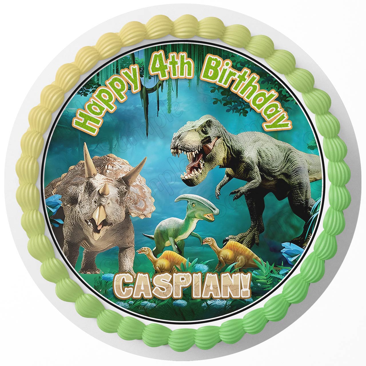 Dinosaur TRex HRT Round – Icing Sheet Birthday - Personalized Edible Cake Topper | Custom Icing Sheet | Birthday Cake Decoration | Photo Cake Image