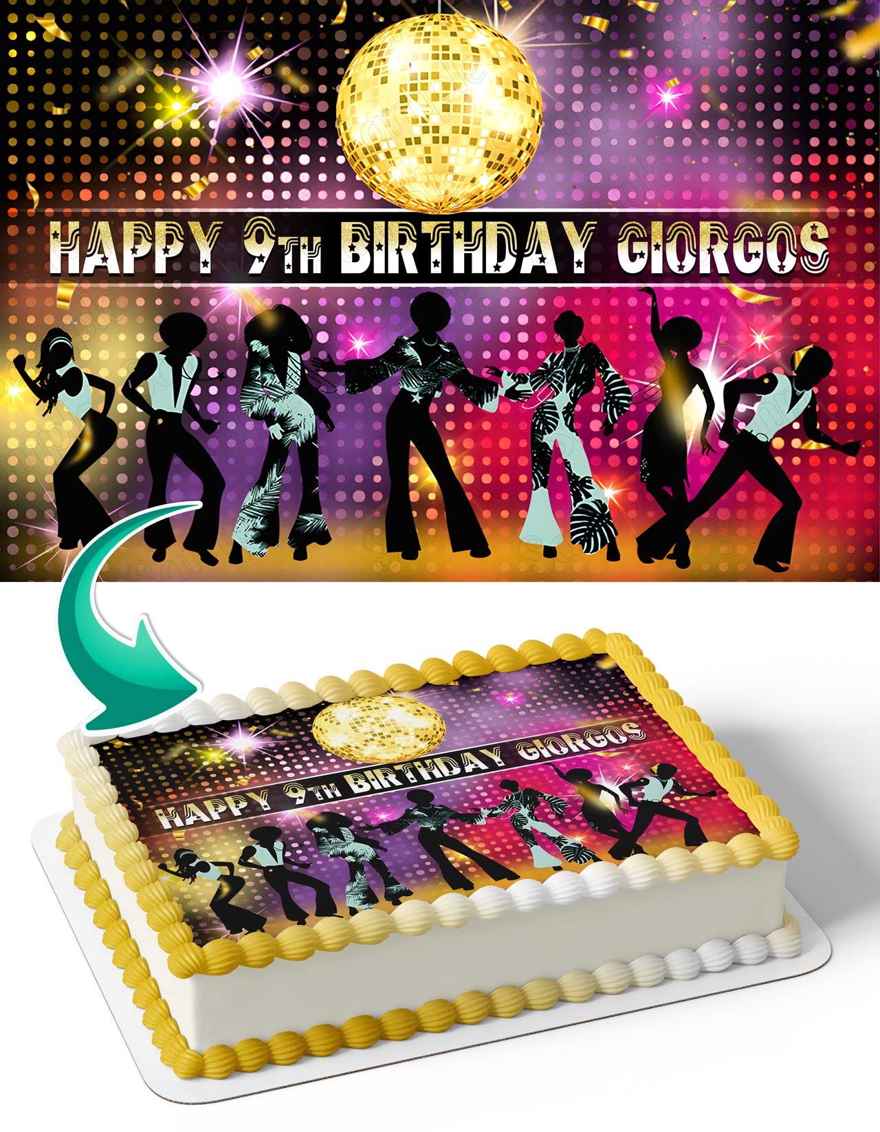 Disco Party 70s Retro Edible Cake Topper