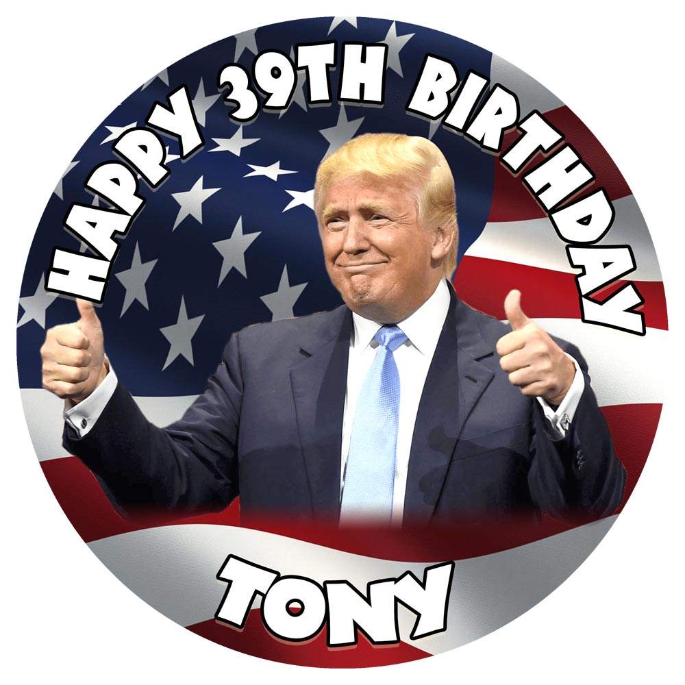 Donald Trump Round – Icing Sheet Birthday - Personalized Edible Cake Topper | Custom Icing Sheet | Birthday Cake Decoration | Photo Cake Image