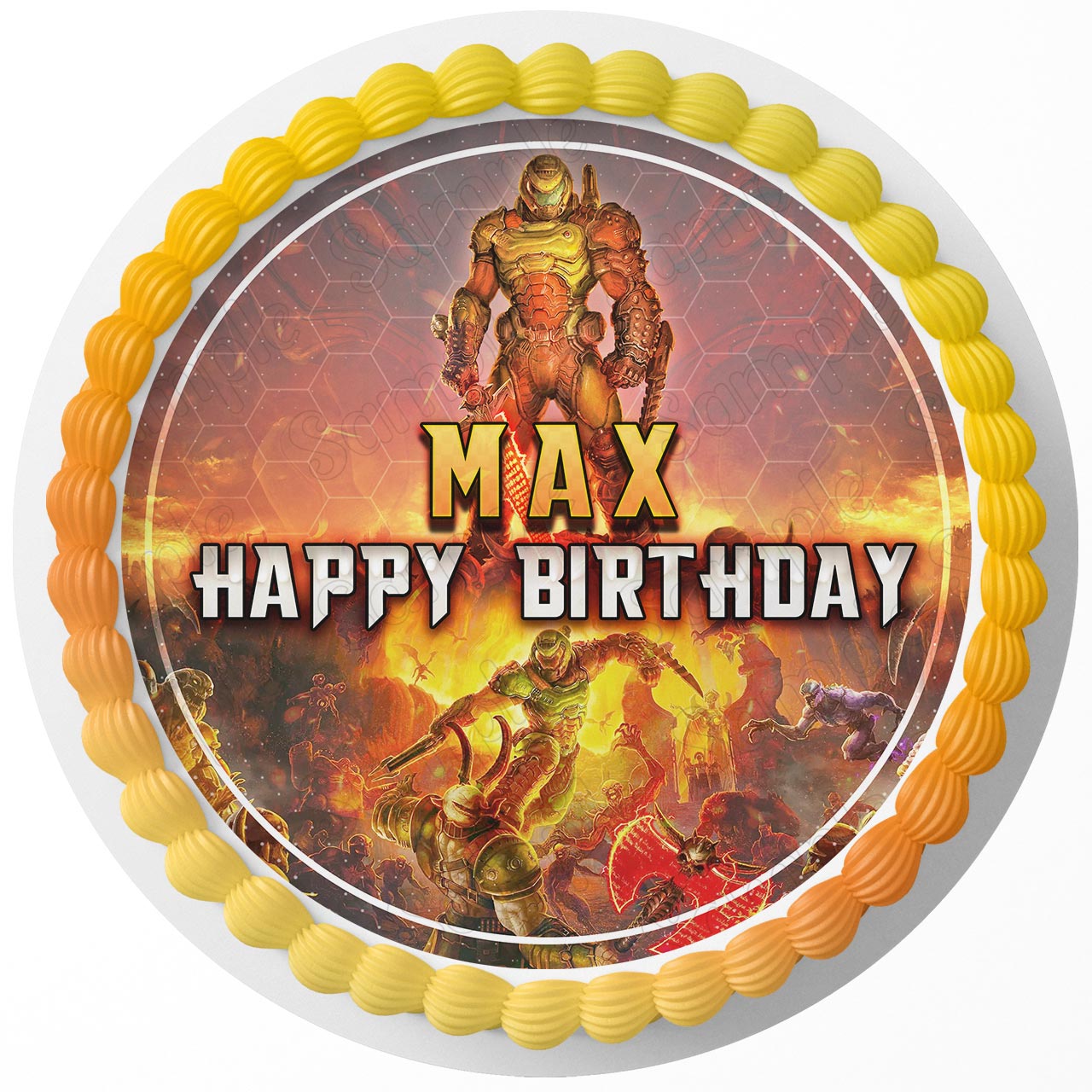 Gamers Fun Deco Doom Eternal Round – Icing Sheet Birthday - Personalized Edible Cake Topper | Custom Icing Sheet | Birthday Cake Decoration