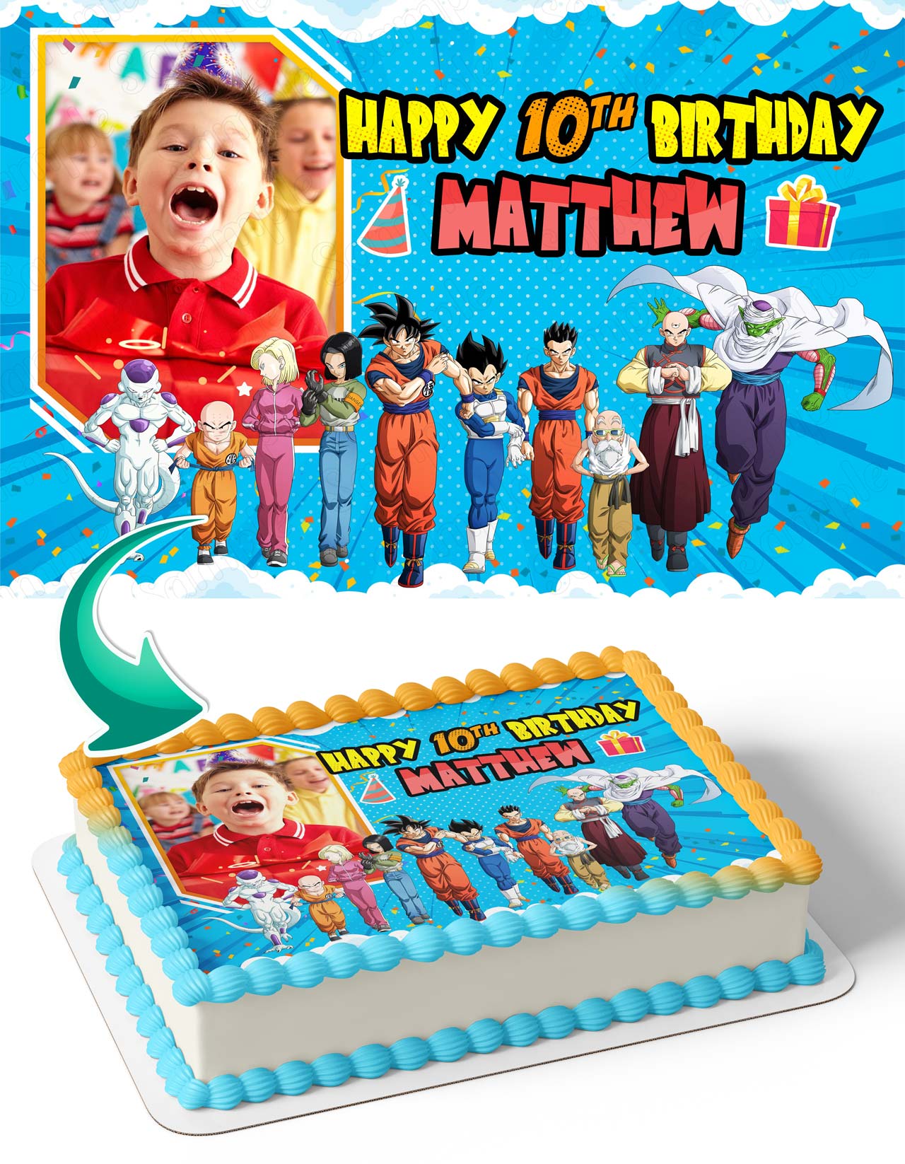 Dragon Saiyan Super Goku Vegeta Photo Frame – Birthday Image - Personalized Edible Cake Topper | Custom Icing Sheet | Birthday Cake Decoration