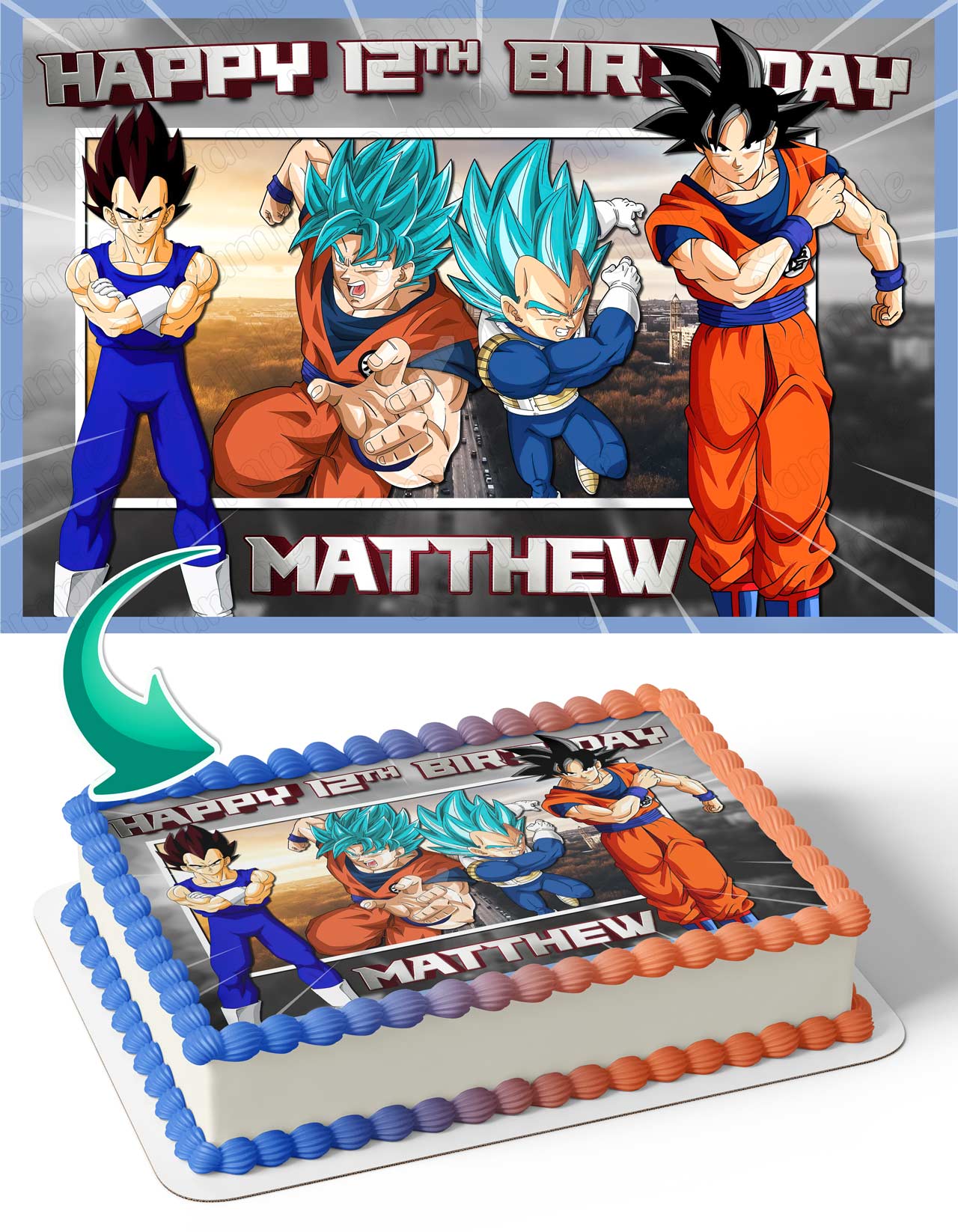 Dragon Figthers Z Goku vs Vegeta Saiyan Edible Cake Topper