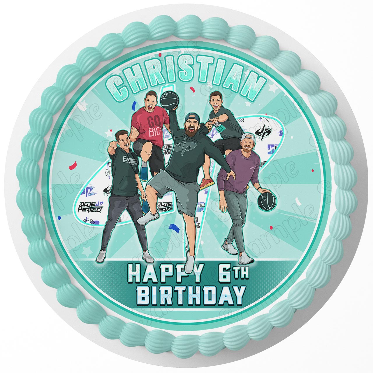 Dude Perfect Team Sports Round – Icing Sheet Birthday - Personalized Edible Cake Topper | Custom Icing Sheet | Birthday Cake Decoration