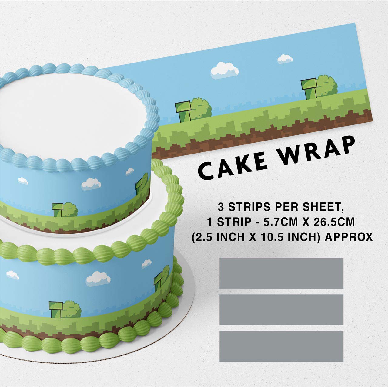 Super Kids Gamers Edible Icing Printed Cake Wrap Strips Topper Ribbon Border image 0