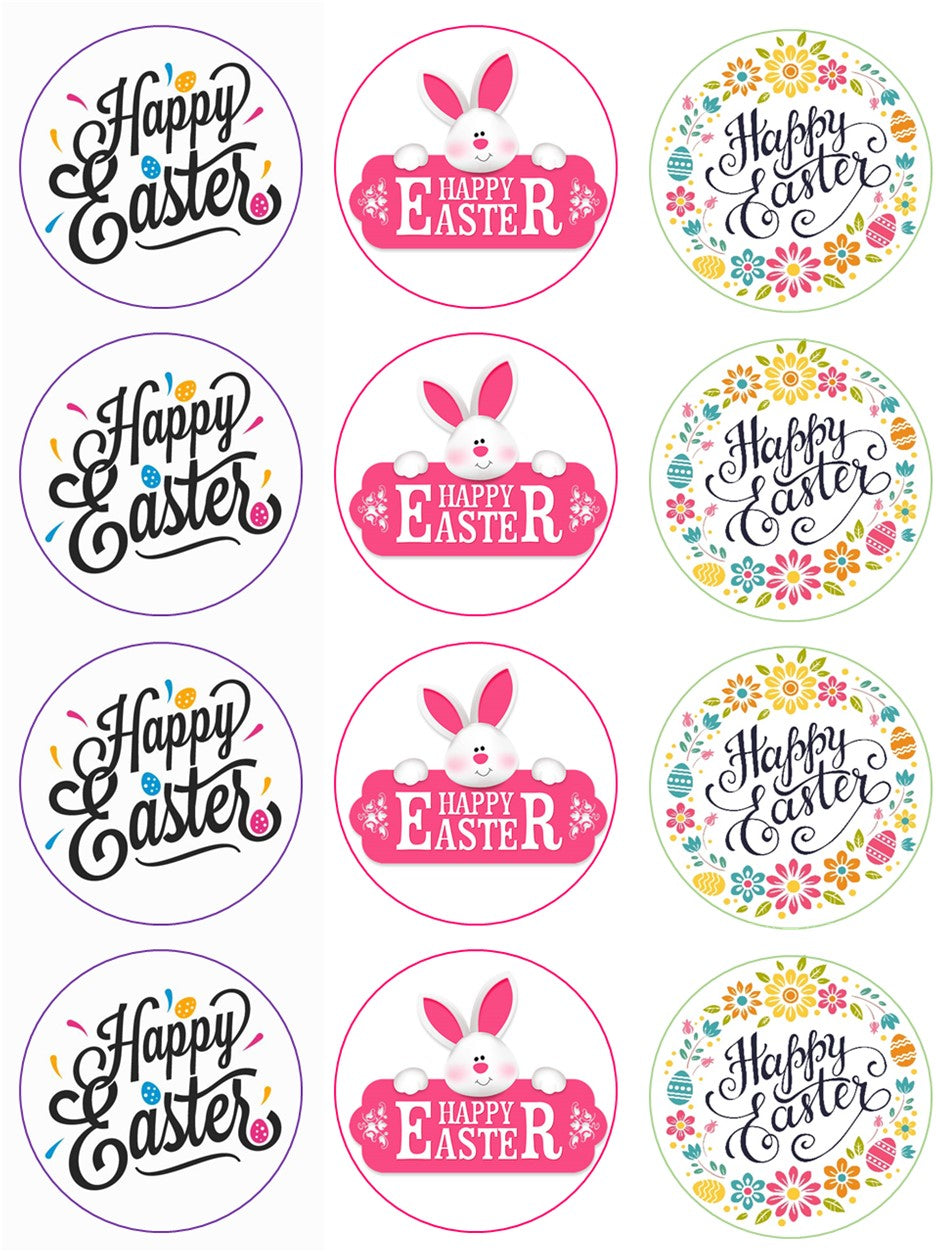 Easter Bunny Edible Cupcake Toppers – Round Icing Sheet Birthday - Edible Cake Topper | Icing Sheet | Birthday Cake Decoration