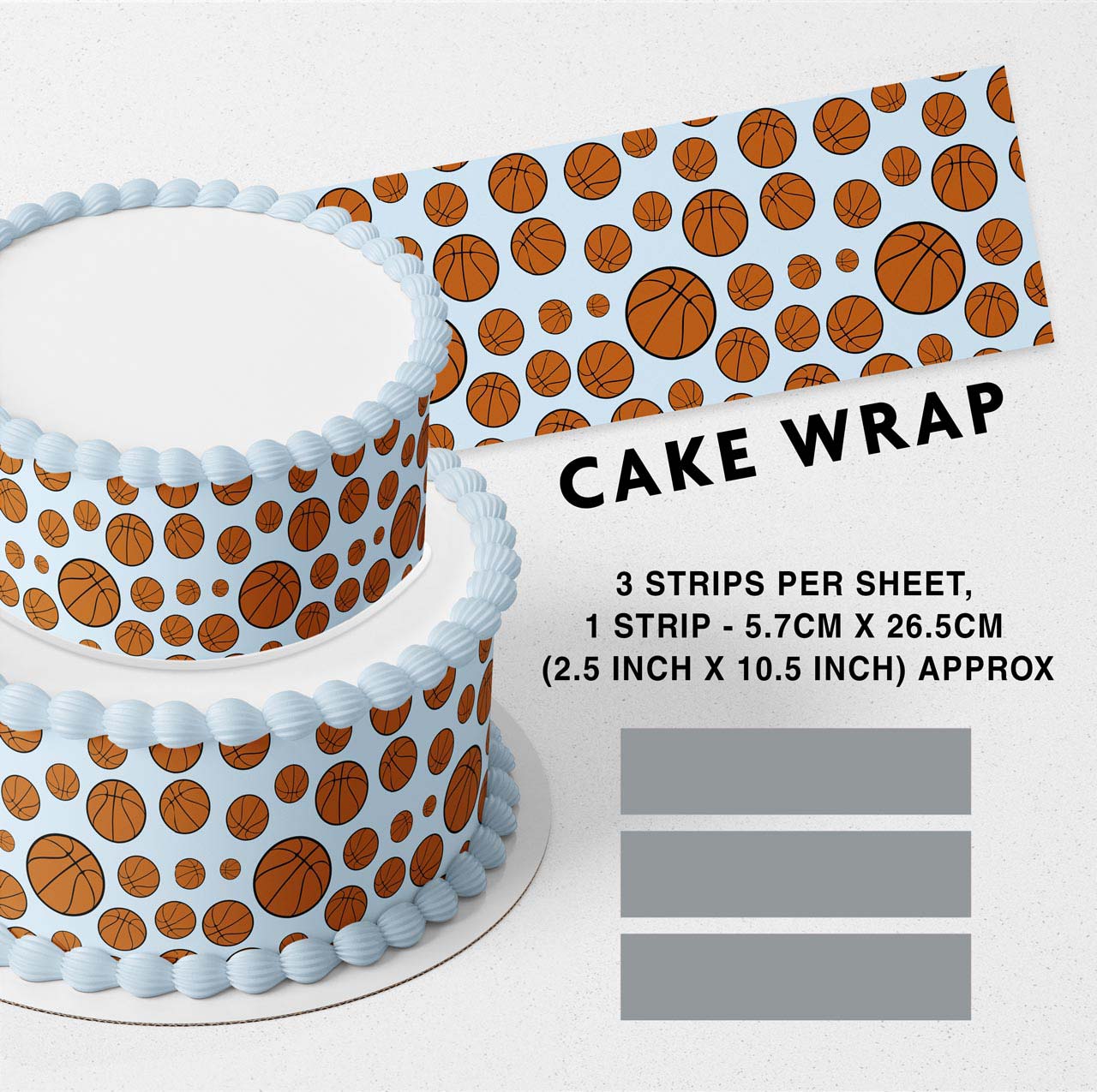 Basketball Pattern Edible Icing Printed Cake Wrap Strips Topper Ribbon Border image 0