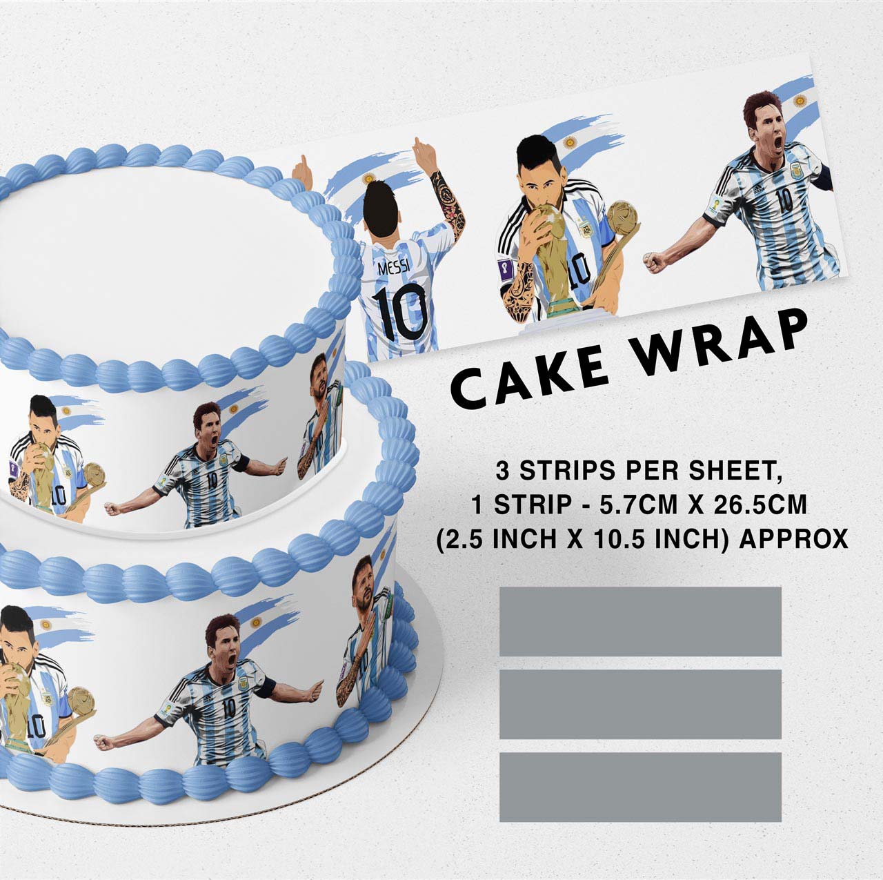 Mesi Argentina Edible Icing Printed Cake Wrap Strips Topper Ribbon Border image 0