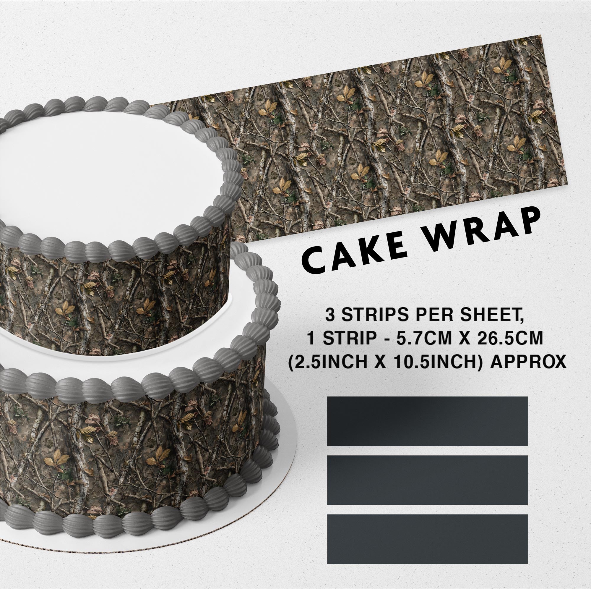 Dark Forest Camo Edible Icing Printed Cake Wrap Strips Topper Ribbon Border image 0