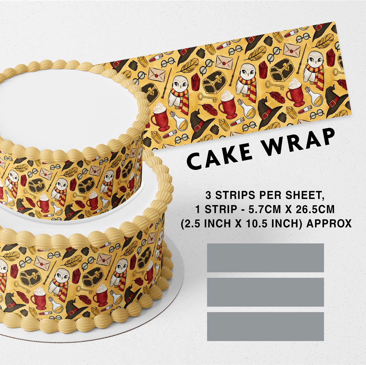 Wizard Magic School Owl Edible Icing Printed Cake Wrap Strips Topper Ribbon Border image 0