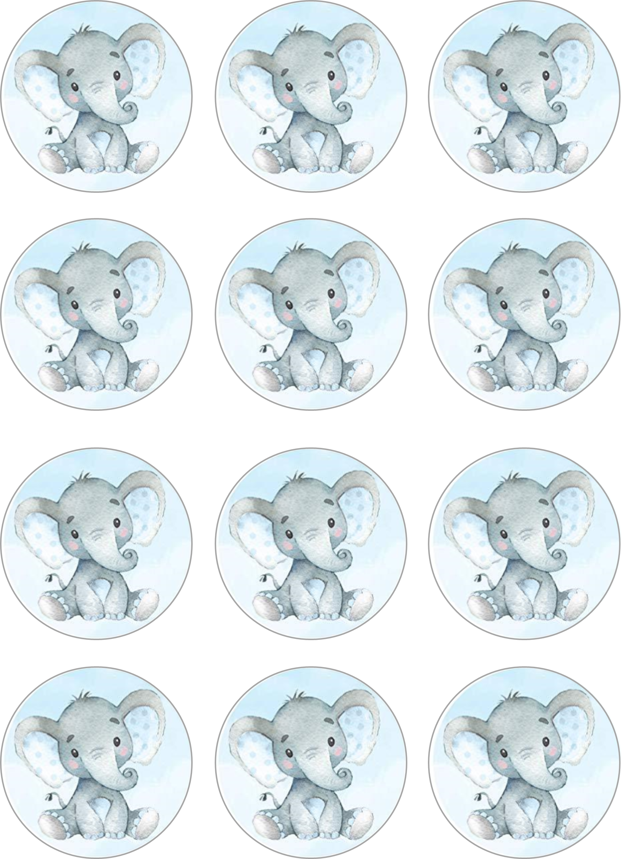 Elephant Blue Edible Cupcake Toppers – Round Icing Sheet Birthday - Edible Cake Topper | Icing Sheet | Birthday Cake Decoration