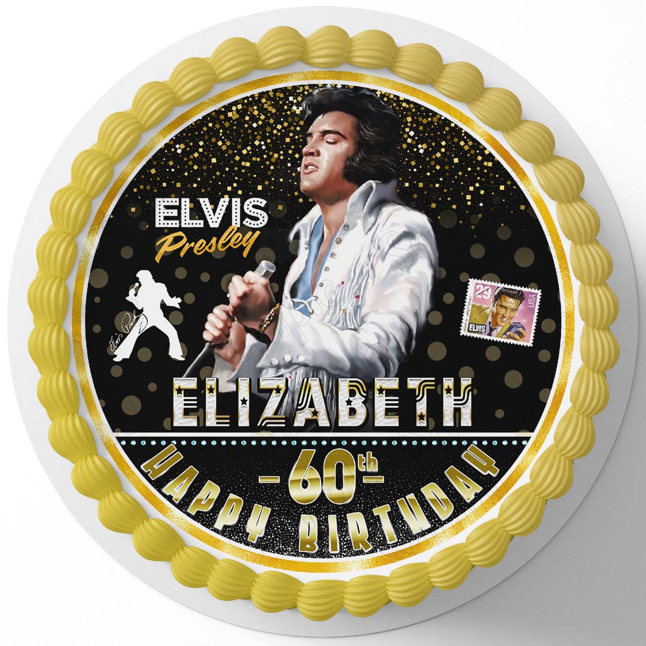 Elvis King Singer Presley Round – Icing Sheet Birthday - Personalized Edible Cake Topper | Custom Icing Sheet | Birthday Cake Decoration