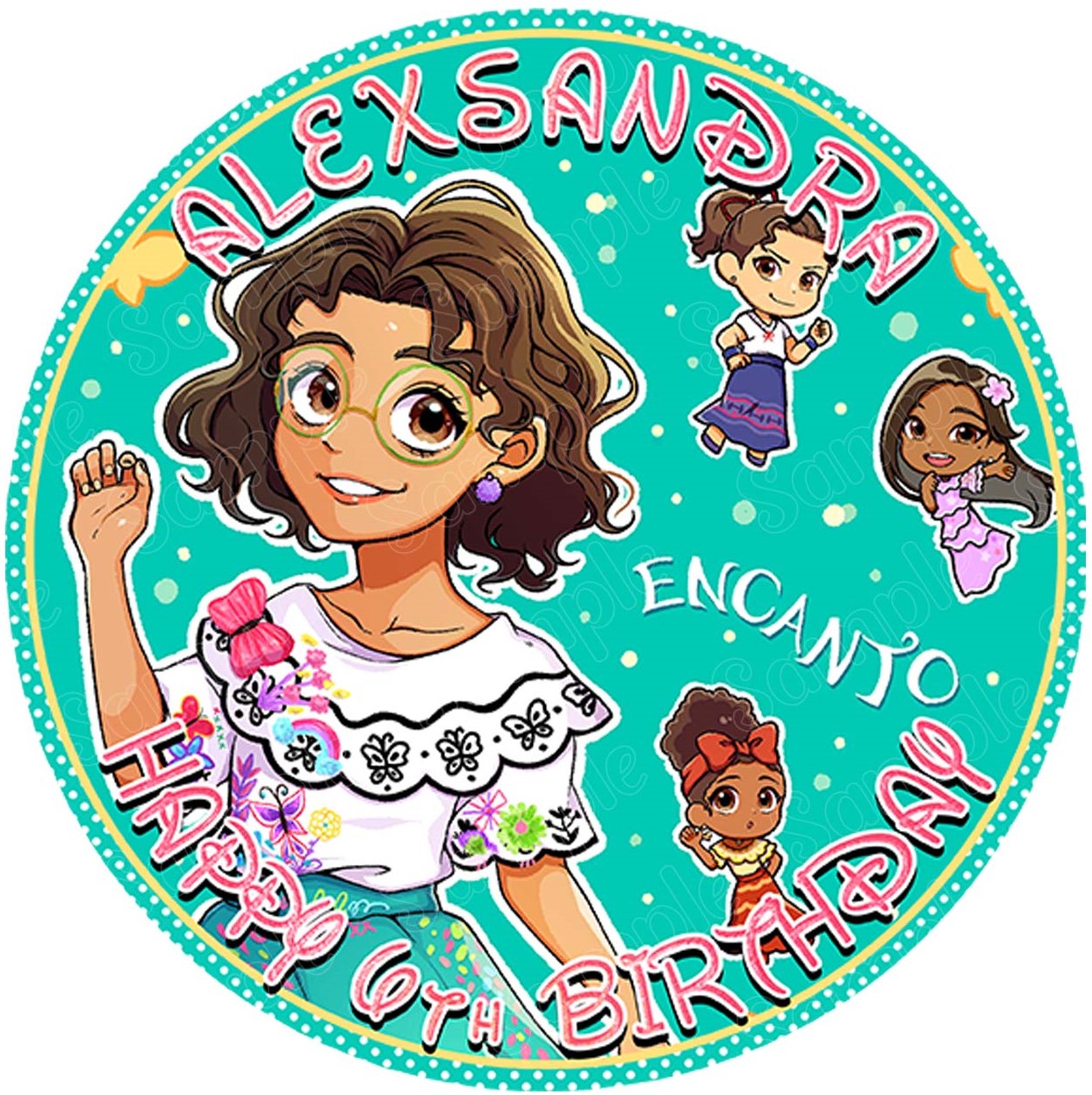 Encanto Girls Cute Family CGH Round – Icing Sheet Birthday - Personalized Edible Cake Topper | Custom Icing Sheet | Birthday Cake Decoration