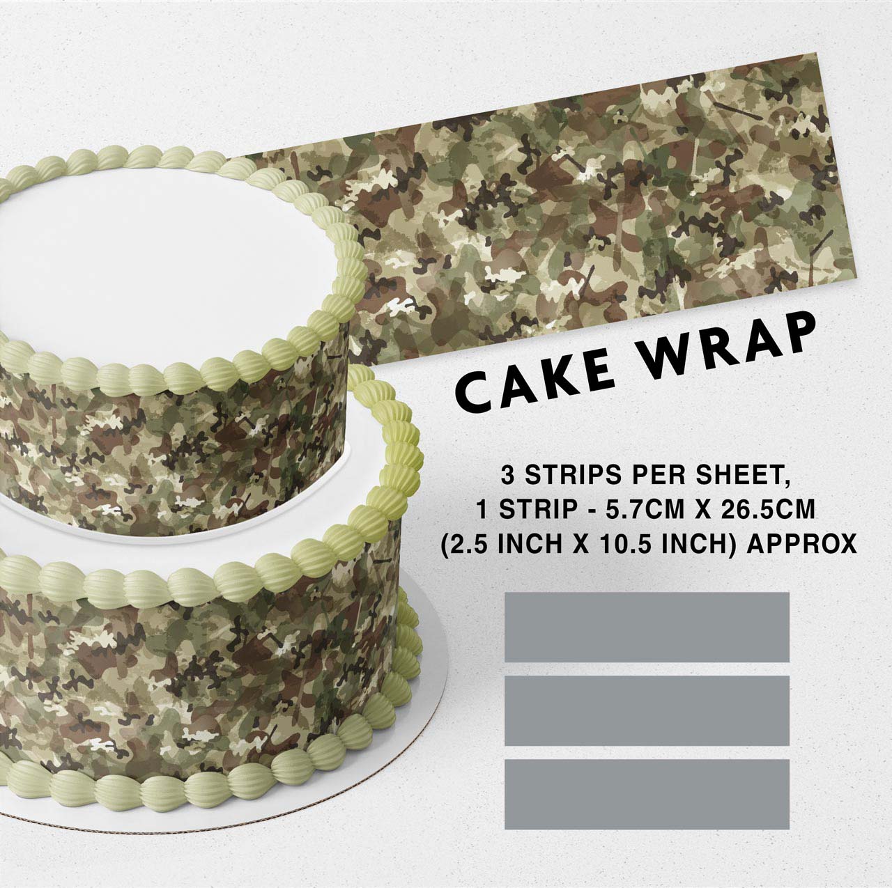Hunting Camo Camouflage Edible Icing Printed Cake Wrap Strips Topper Ribbon Border image 0