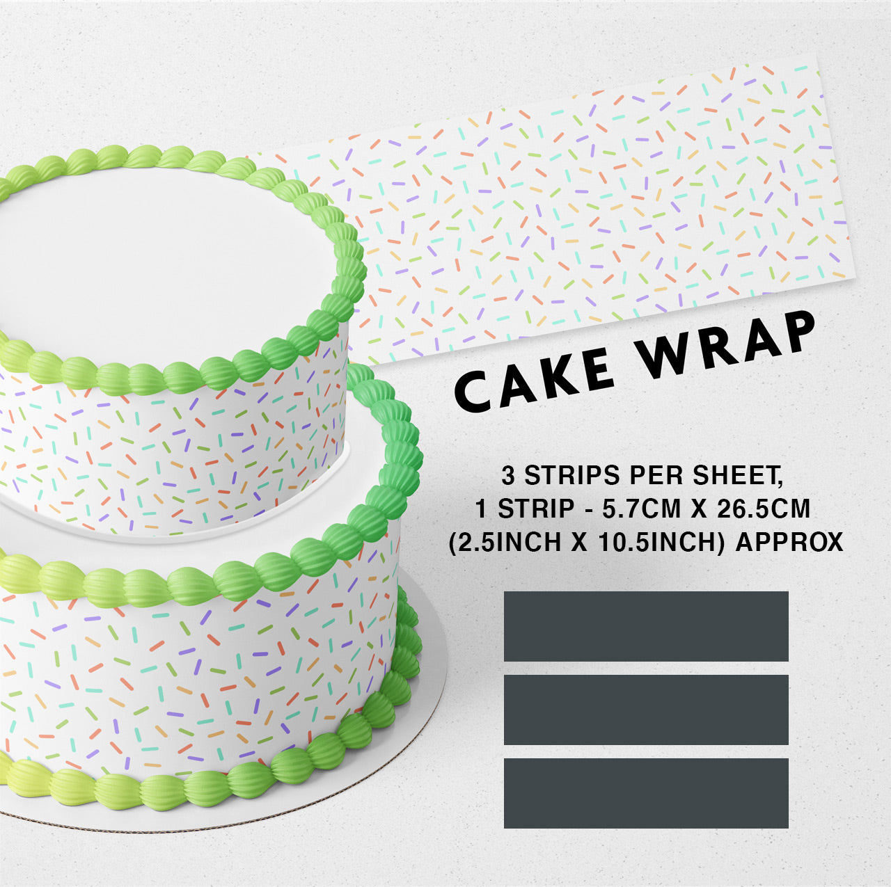 White Cake Sprinkles Edible Icing Printed Cake Wrap Strips Topper Ribbon Border image 0