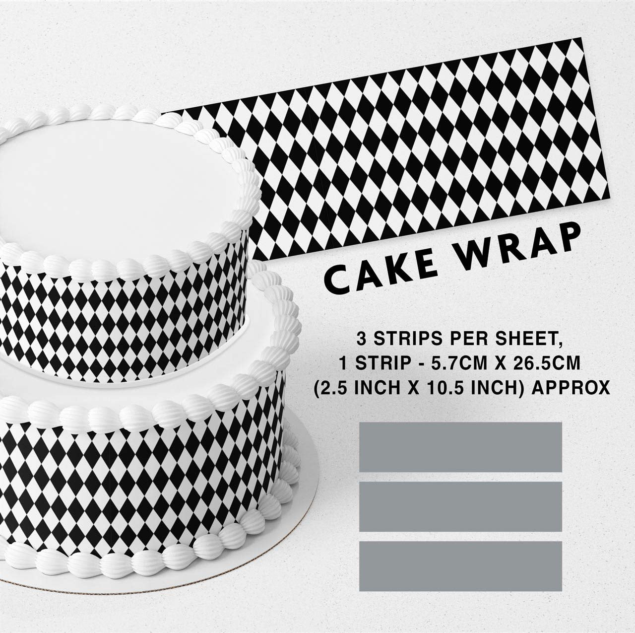 Checkered Diamond Edible Icing Printed Cake Wrap Strips Topper Ribbon Border image 0