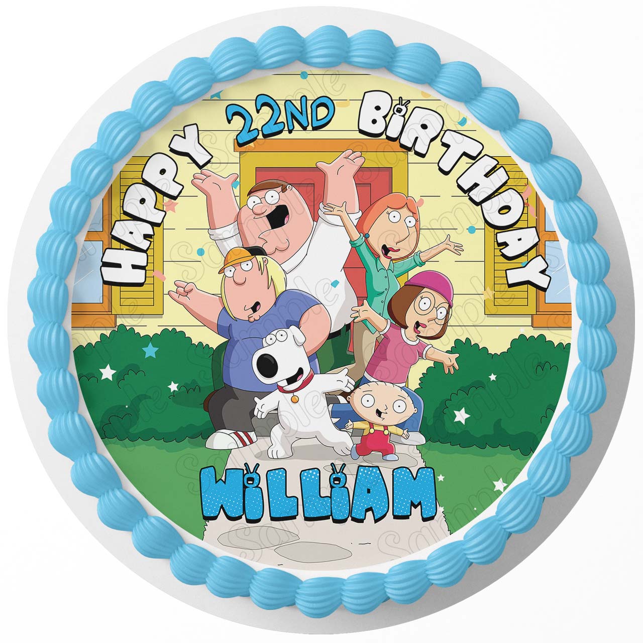 Family TV Fun Guy Boys Girls Round – Icing Sheet Birthday - Personalized Edible Cake Topper | Custom Icing Sheet | Birthday Cake Decoration