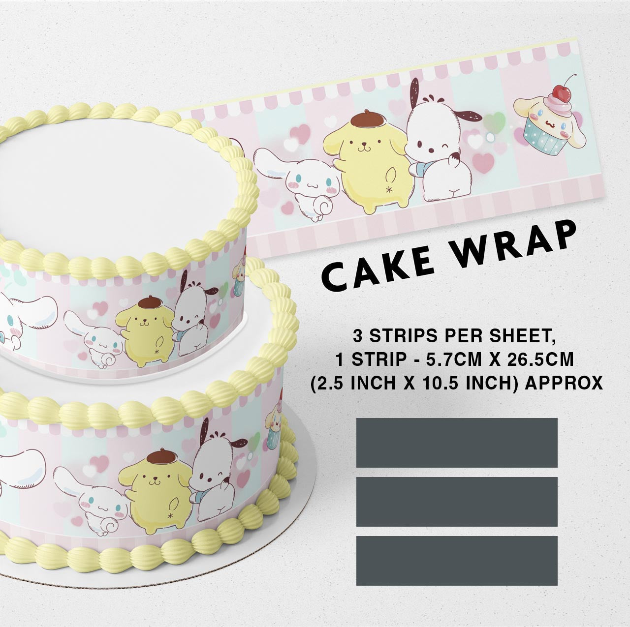 Kitties Kids Girls Hello Cinnamoroll by Sanrio Kuromi Strips Edible Icing Printed Cake Wrap Strips Topper Ribbon Border image 0