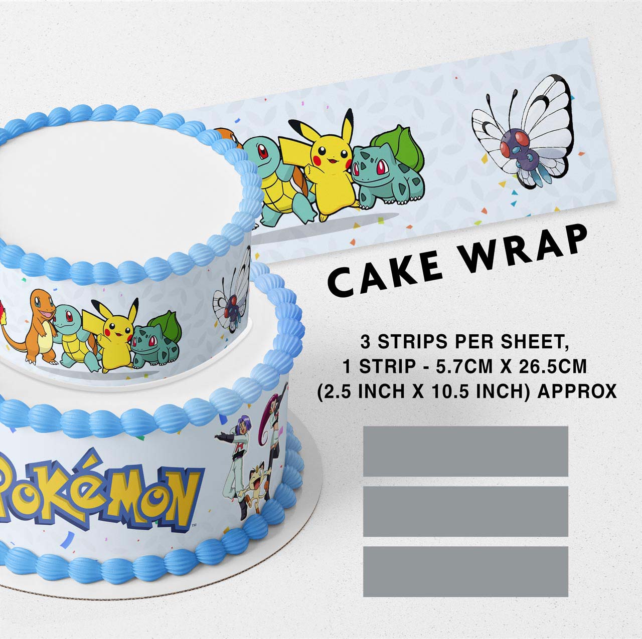 Pokekids Picachiu Edible Icing Printed Cake Wrap Strips Topper Ribbon Border image 0