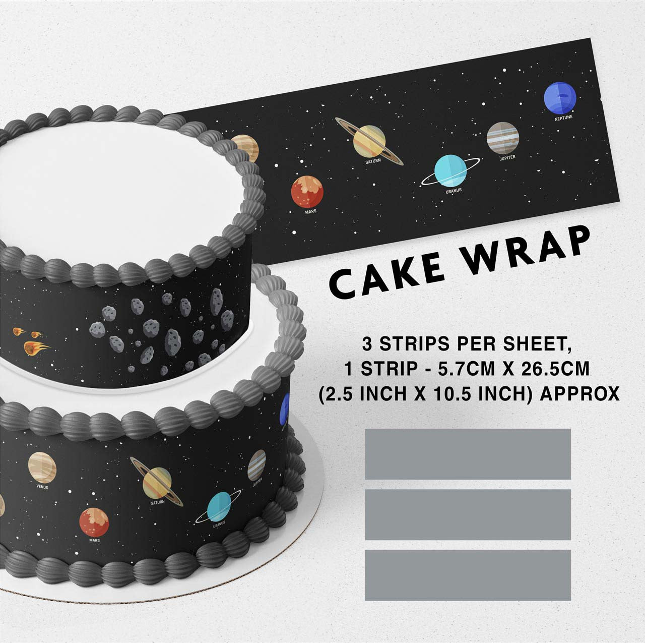 Solar System Edible Icing Printed Cake Wrap Strips Topper Ribbon Border image 0