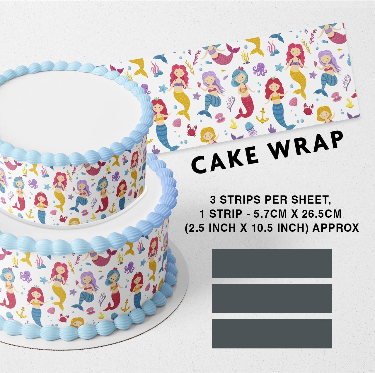 Mermaid Strips Edible Icing Printed Cake Wrap Strips Topper Ribbon Border image 0
