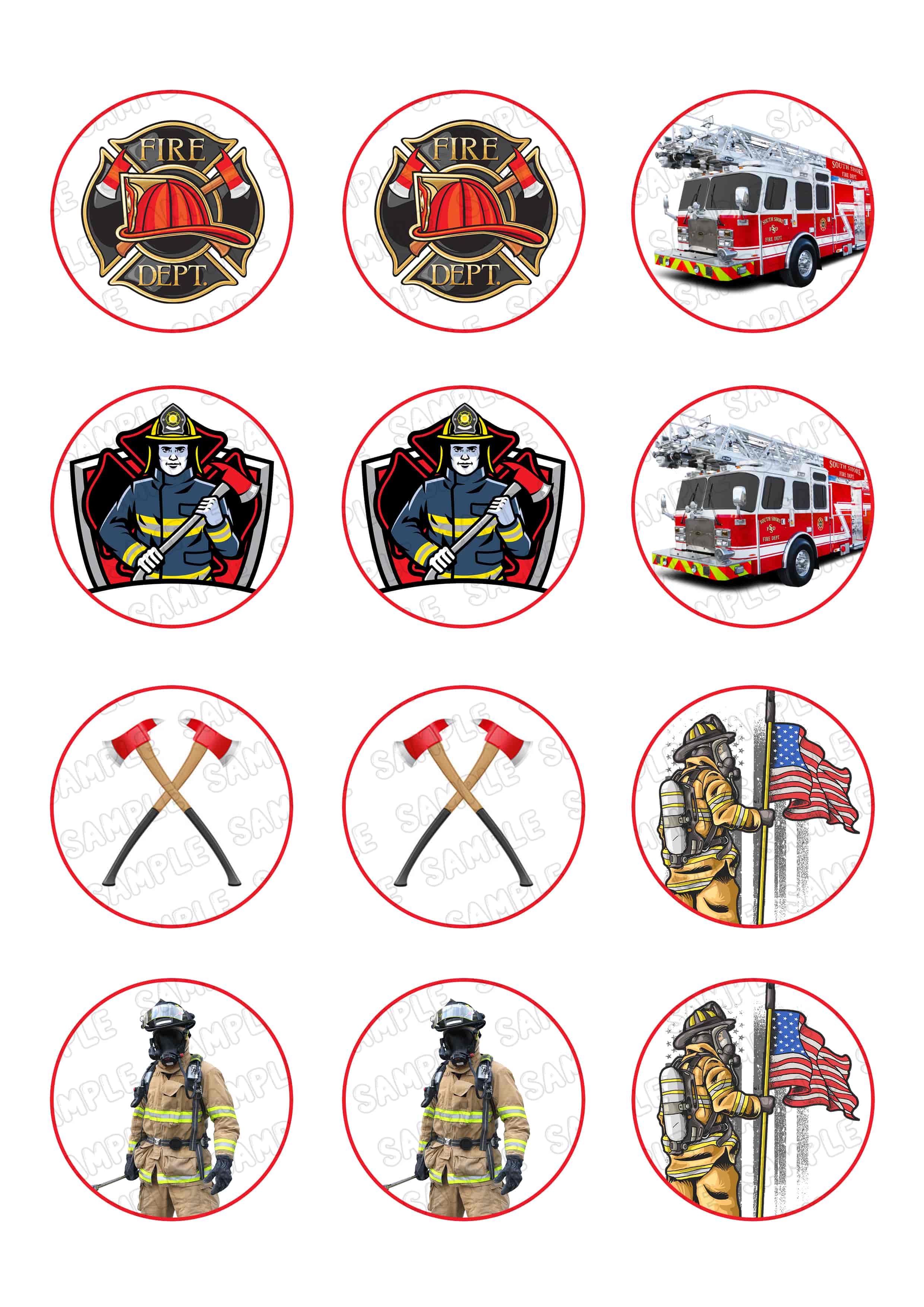 Firefighter Edible Cupcake Toppers – Round Icing Sheet Birthday P - Edible Cake Topper | Icing Sheet | Birthday Cake Decoration