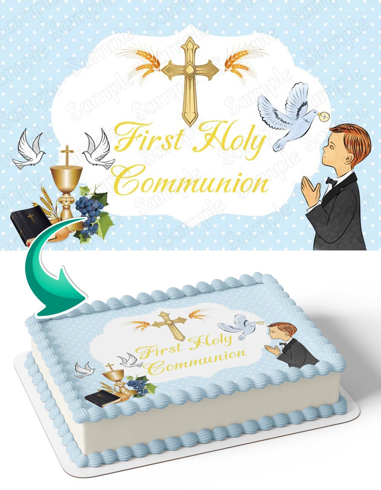 First Holly Communion Boy Edible Cake Topper