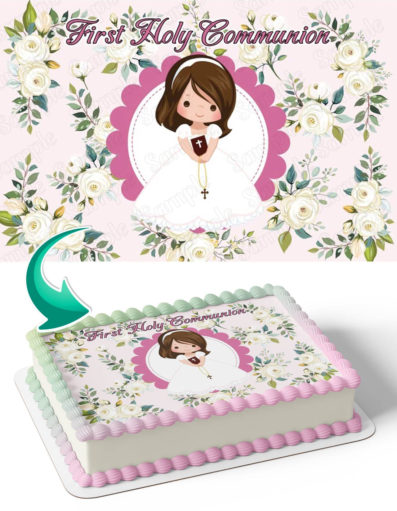 First Holly Communion Girl Edible Cake Topper