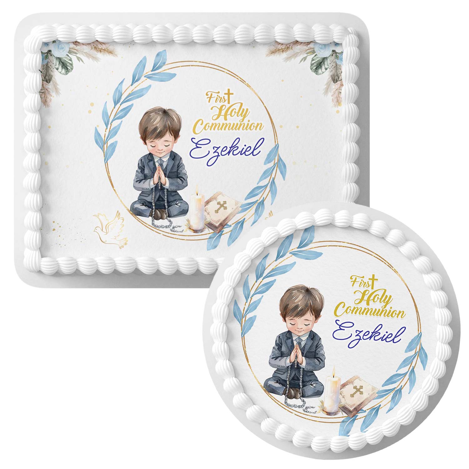 First Holy Communion Boy – Icing Sheet - Personalized Edible Cake Topper | Custom Icing Sheet | Birthday Cake Decoration | Photo Cake Image
