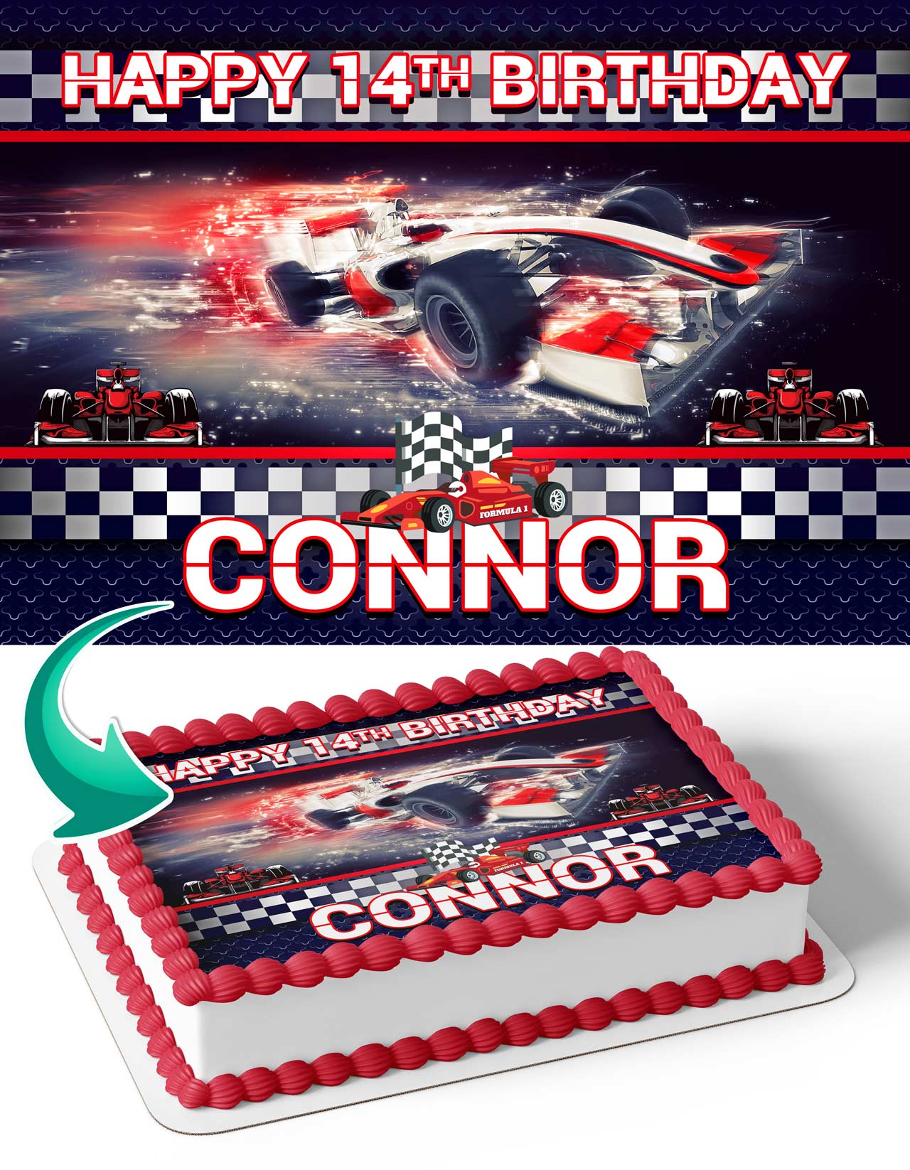Formula Cars Racing Edible Cake Topper