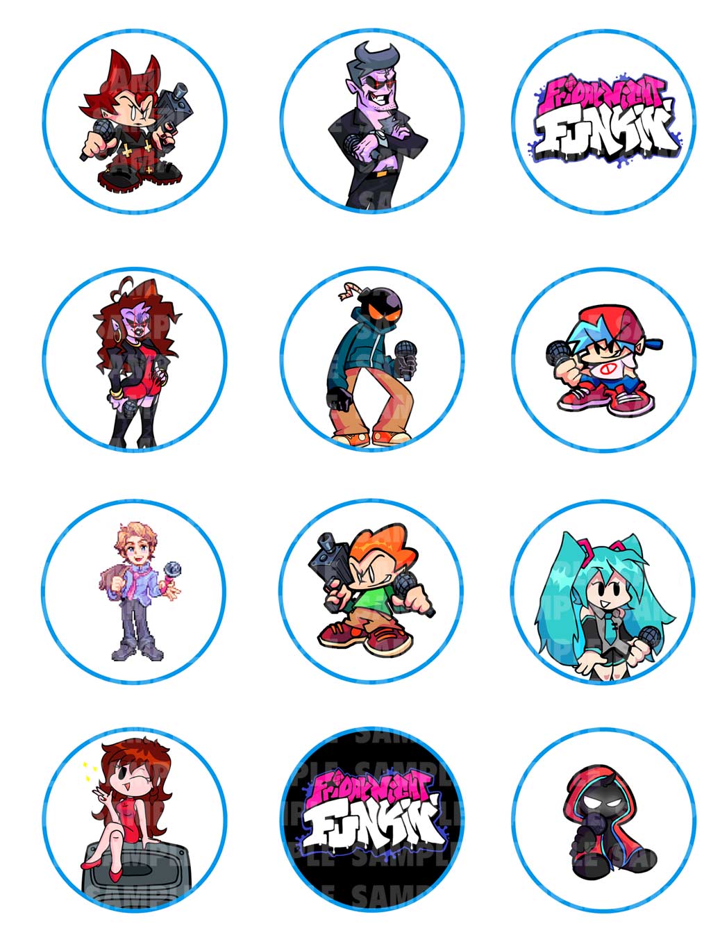 Friday Night Funkin Edible Cupcake Toppers – Round Icing Sheet Bi - Edible Cake Topper | Icing Sheet | Birthday Cake Decoration
