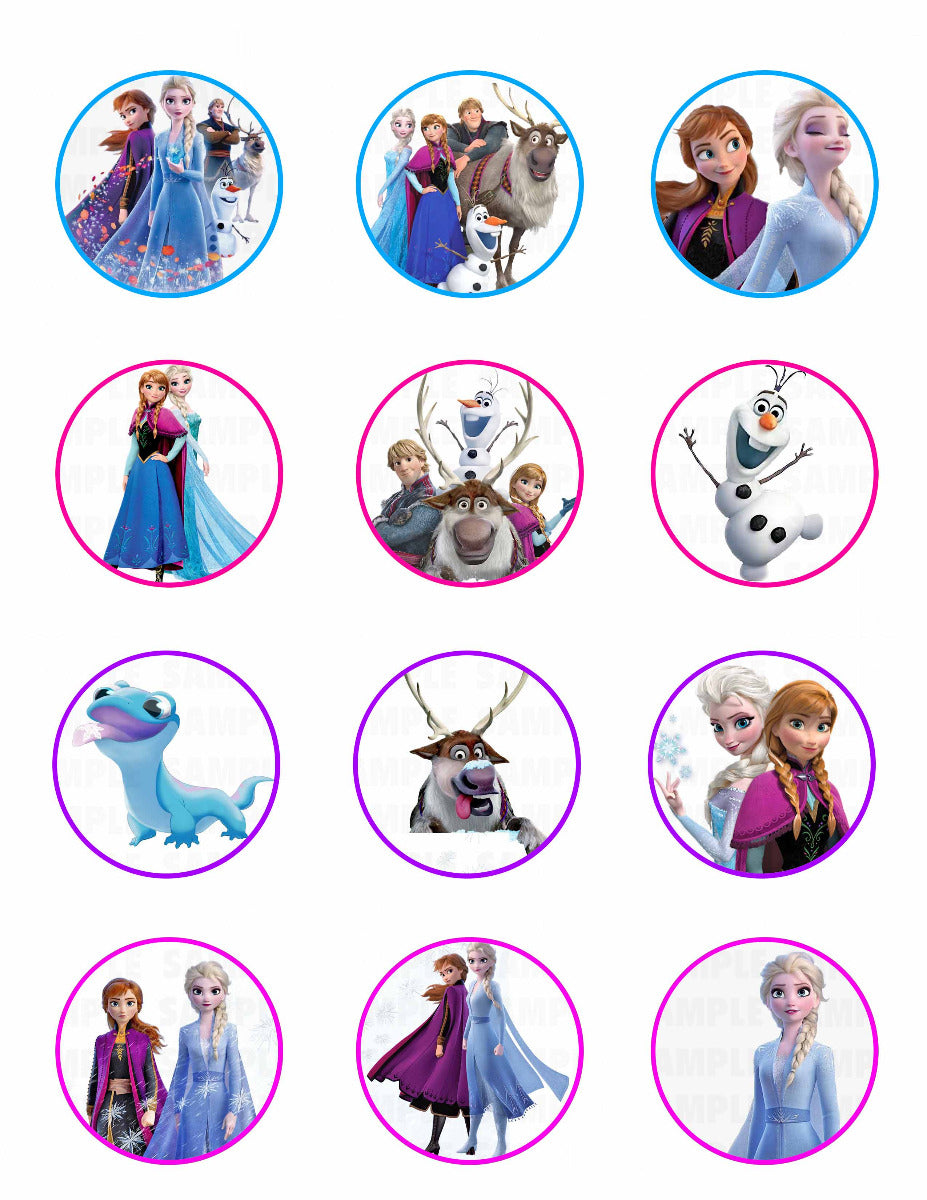 Frozen Elsa Ana Girls Edible Cupcake Toppers – Round Icing Sheet - Edible Cake Topper | Icing Sheet | Birthday Cake Decoration