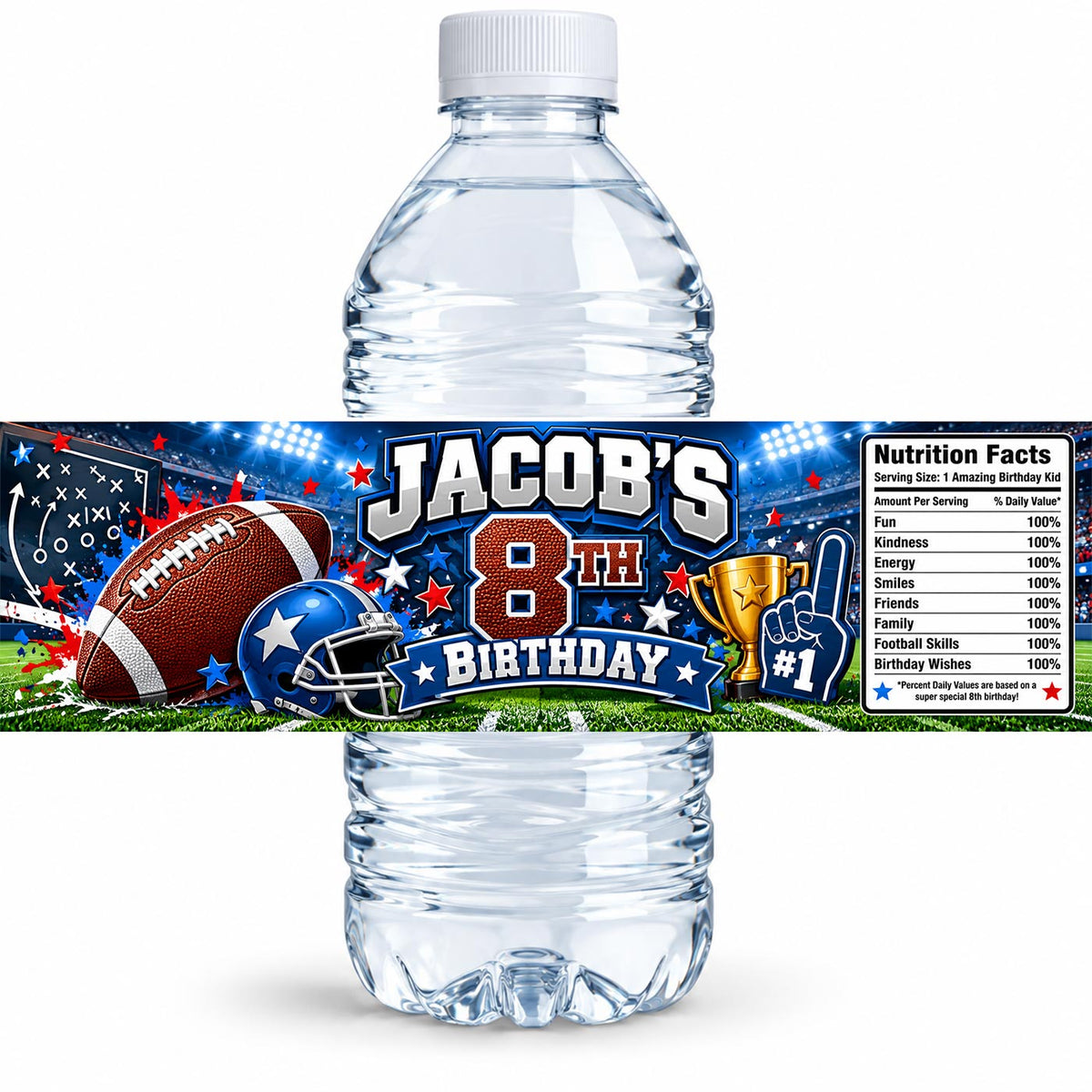 Custom Football American Water Bottle Label Sticker Birthday Decor Self Stick Wrapper